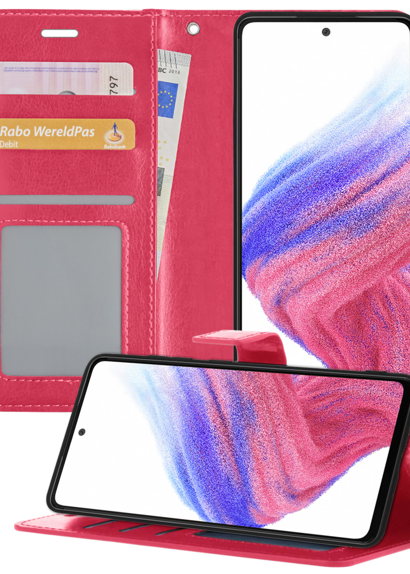 BTH Samsung A53 Hoesje Book Case Hoes - Samsung Galaxy A53 Case Hoesje Portemonnee Cover - Samsung A53 Hoes Wallet Case Hoesje - Donker Roze