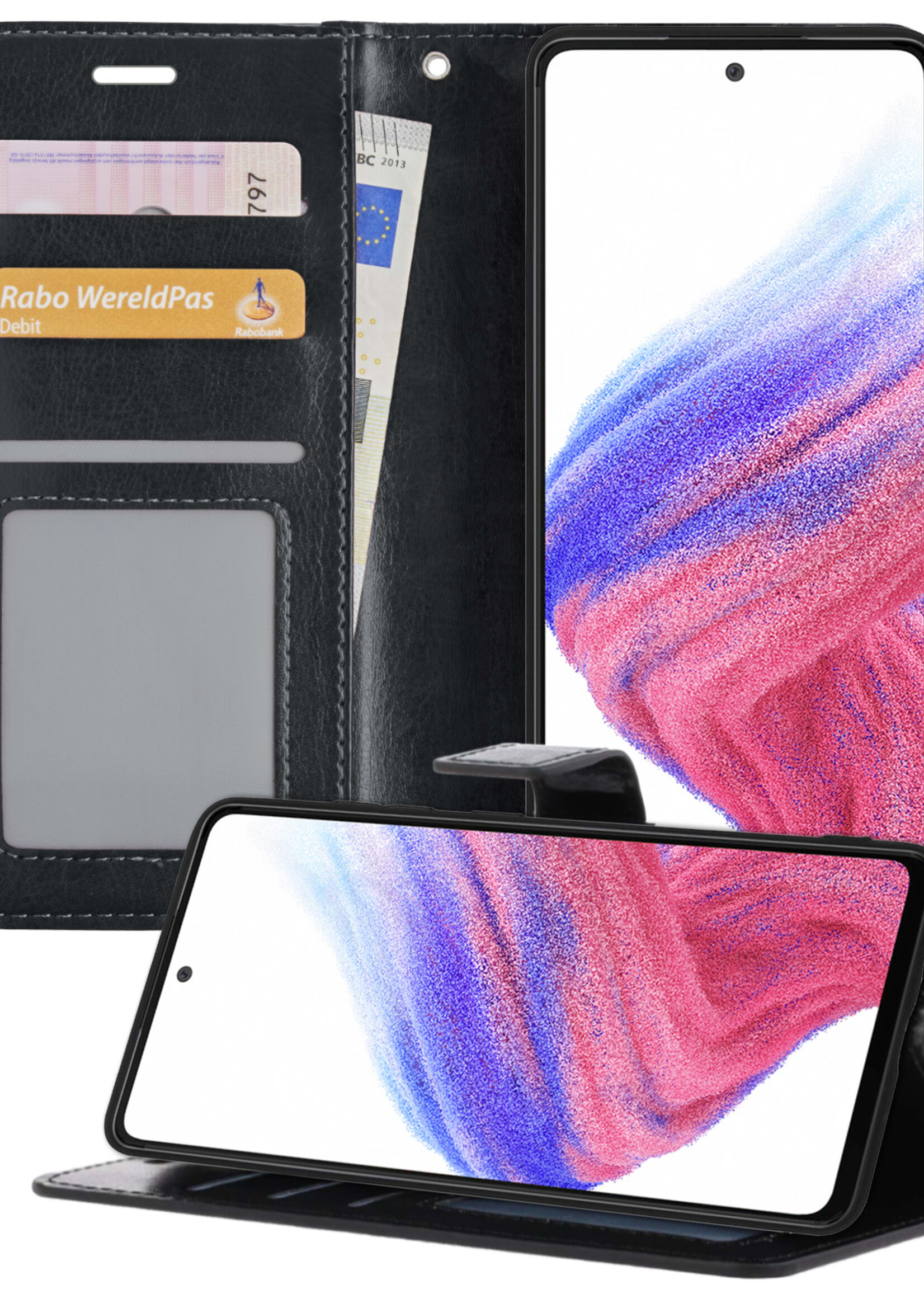 BTH Samsung A53 Hoesje Book Case Hoes - Samsung Galaxy A53 Case Hoesje Portemonnee Cover - Samsung A53 Hoes Wallet Case Hoesje - Zwart