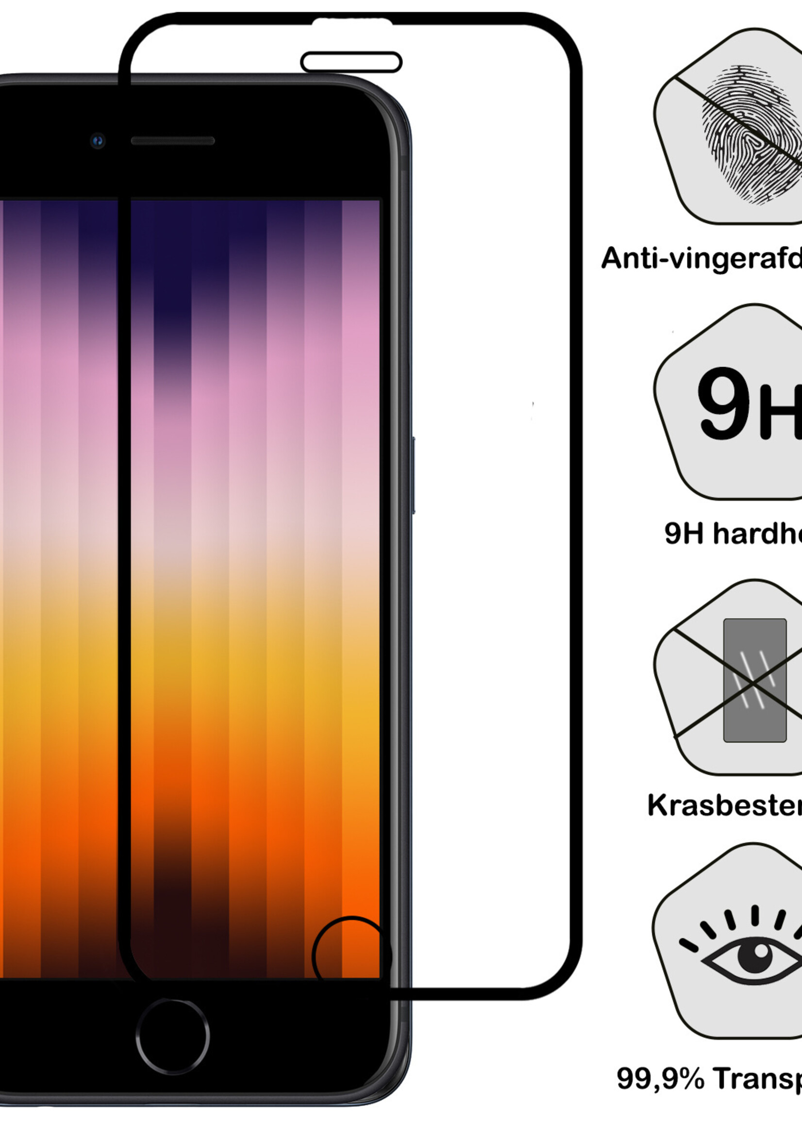 BTH Screenprotector Geschikt voor iPhone SE 2022 Screenprotector Glas Gehard Tempered Glass Full Cover - Screenprotector Geschikt voor iPhone SE (2022) Screen Protector Screen Cover - 2 PACK