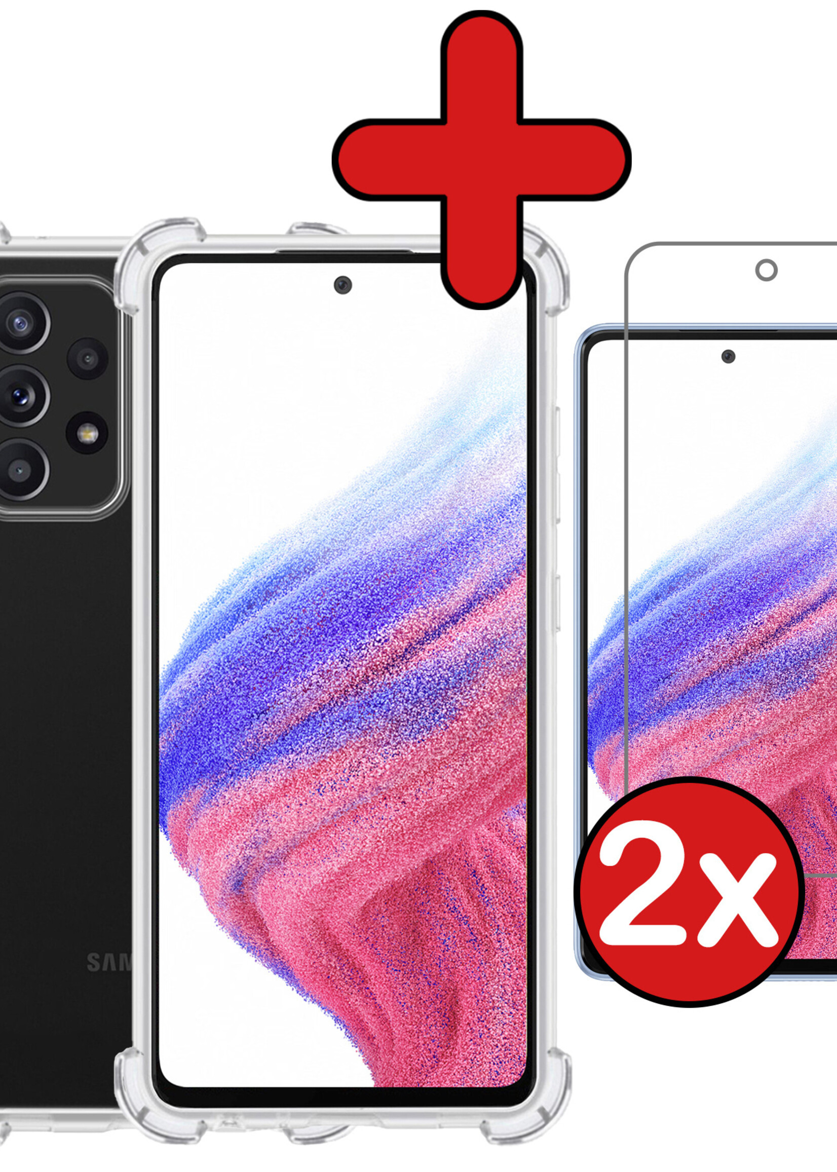 BTH Hoesje Geschikt voor Samsung A53 Hoesje Siliconen Shock Proof Case Hoes Met 2x Screenprotector - Hoes Geschikt voor Samsung Galaxy A53 Hoes Cover Case Shockproof - Transparant