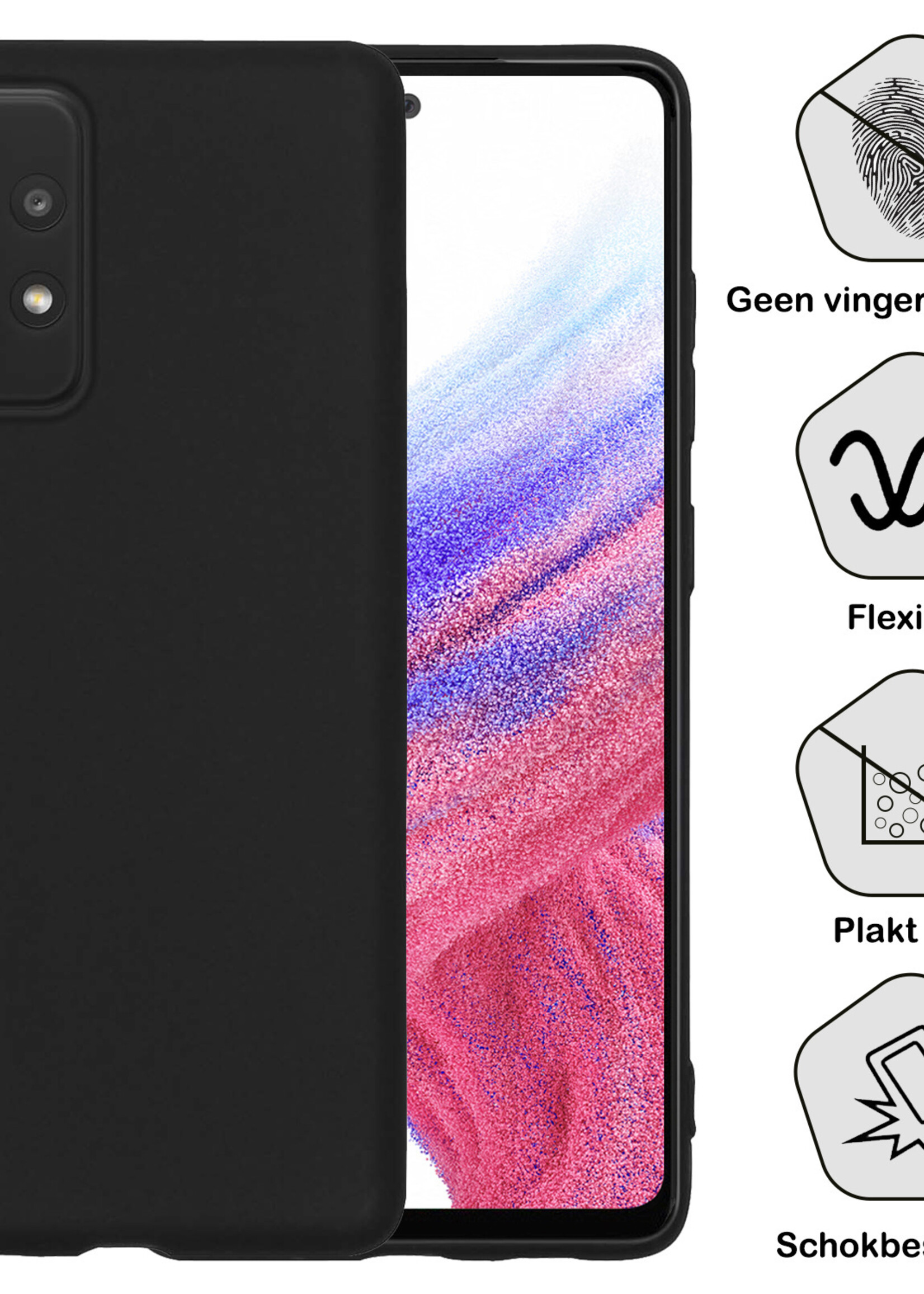 BTH Hoesje Geschikt voor Samsung A53 Hoesje Siliconen Case Hoes Met Screenprotector - Hoes Geschikt voor Samsung Galaxy A53 Hoes Cover Case - Zwart