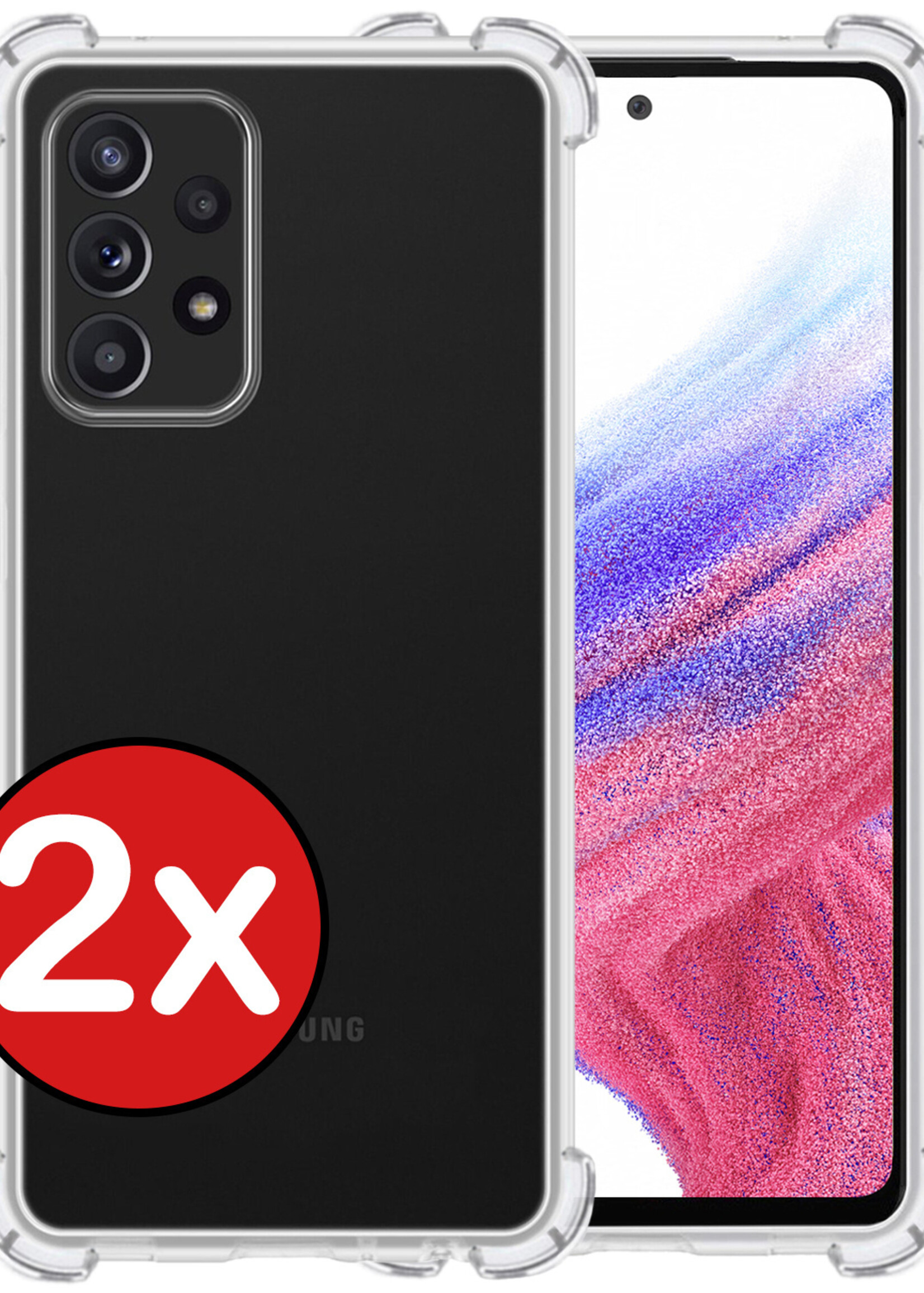 BTH Hoesje Geschikt voor Samsung A53 Hoesje Siliconen Shock Proof Case Hoes - Hoes Geschikt voor Samsung Galaxy A53 Hoes Cover Case Shockproof - Transparant - 2 PACK