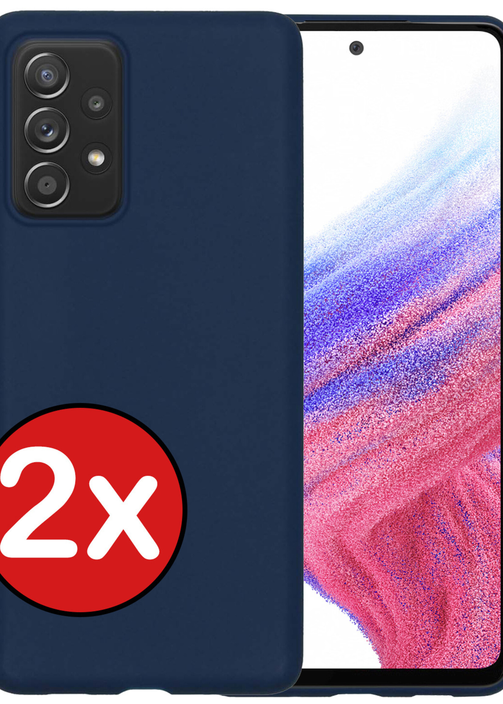 BTH Hoesje Geschikt voor Samsung A53 Hoesje Siliconen Case Hoes - Hoes Geschikt voor Samsung Galaxy A53 Hoes Cover Case - Donkerblauw - 2 PACK