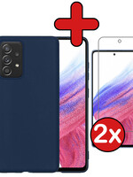 BTH BTH Samsung Galaxy A53 Hoesje Siliconen Met 2x Screenprotector - Donkerblauw