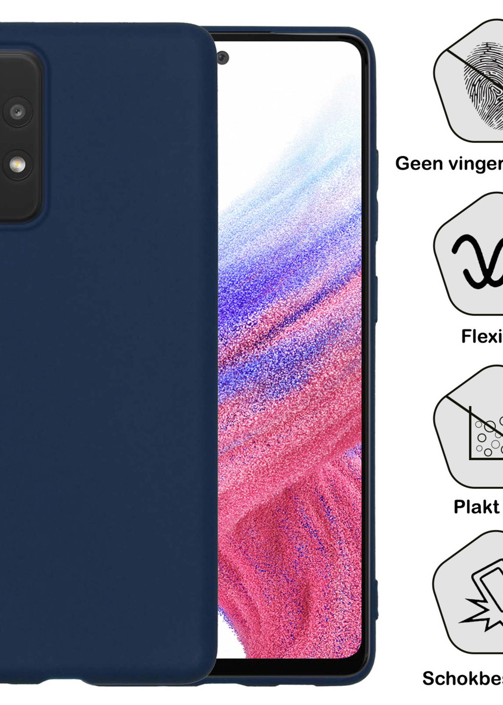 BTH Hoesje Geschikt voor Samsung A53 Hoesje Siliconen Case Hoes Met 2x Screenprotector - Hoes Geschikt voor Samsung Galaxy A53 Hoes Cover Case - Donkerblauw