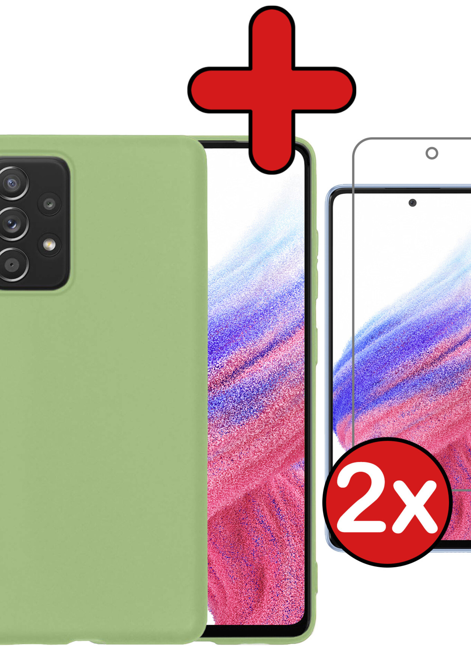 BTH Hoesje Geschikt voor Samsung A53 Hoesje Siliconen Case Hoes Met 2x Screenprotector - Hoes Geschikt voor Samsung Galaxy A53 Hoes Cover Case - Groen