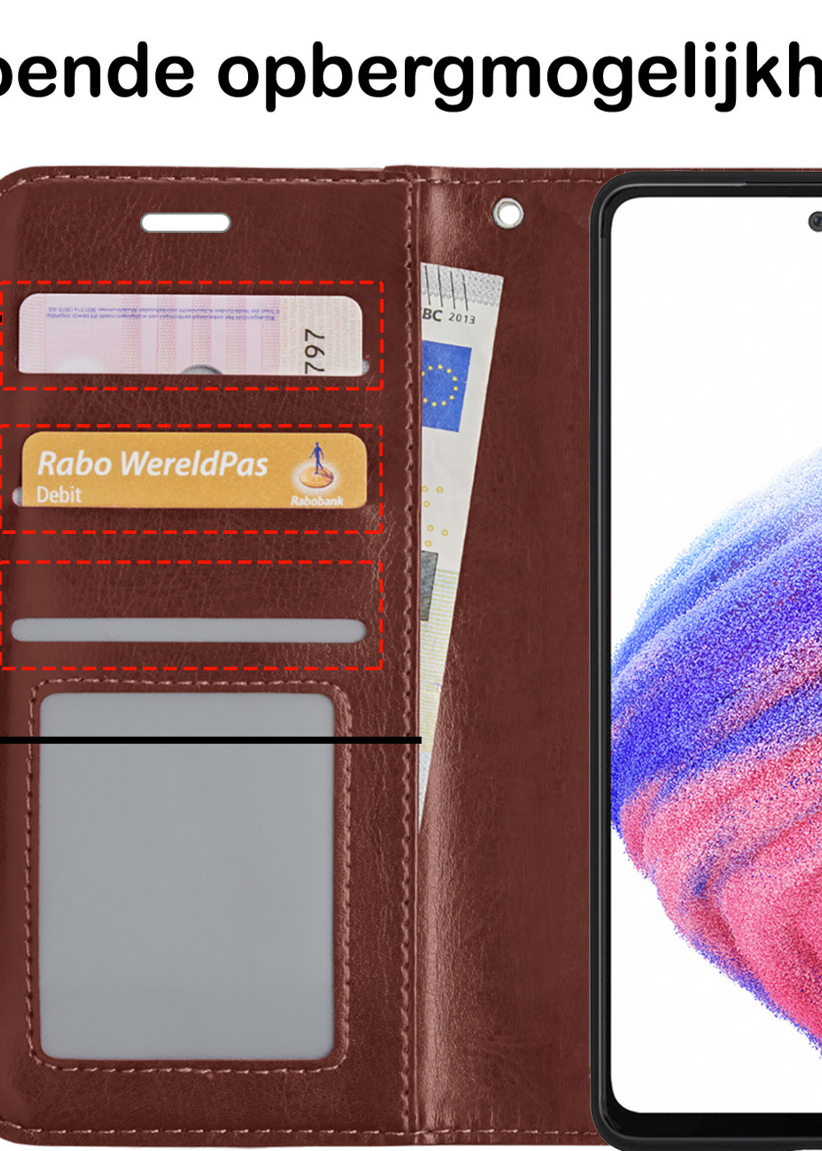 BTH Hoesje Geschikt voor Samsung A53 Hoesje Book Case Hoes Portemonnee Cover Walletcase Met Screenprotector - Hoes Geschikt voor Samsung Galaxy A53 Hoes Bookcase Hoesje - Bruin