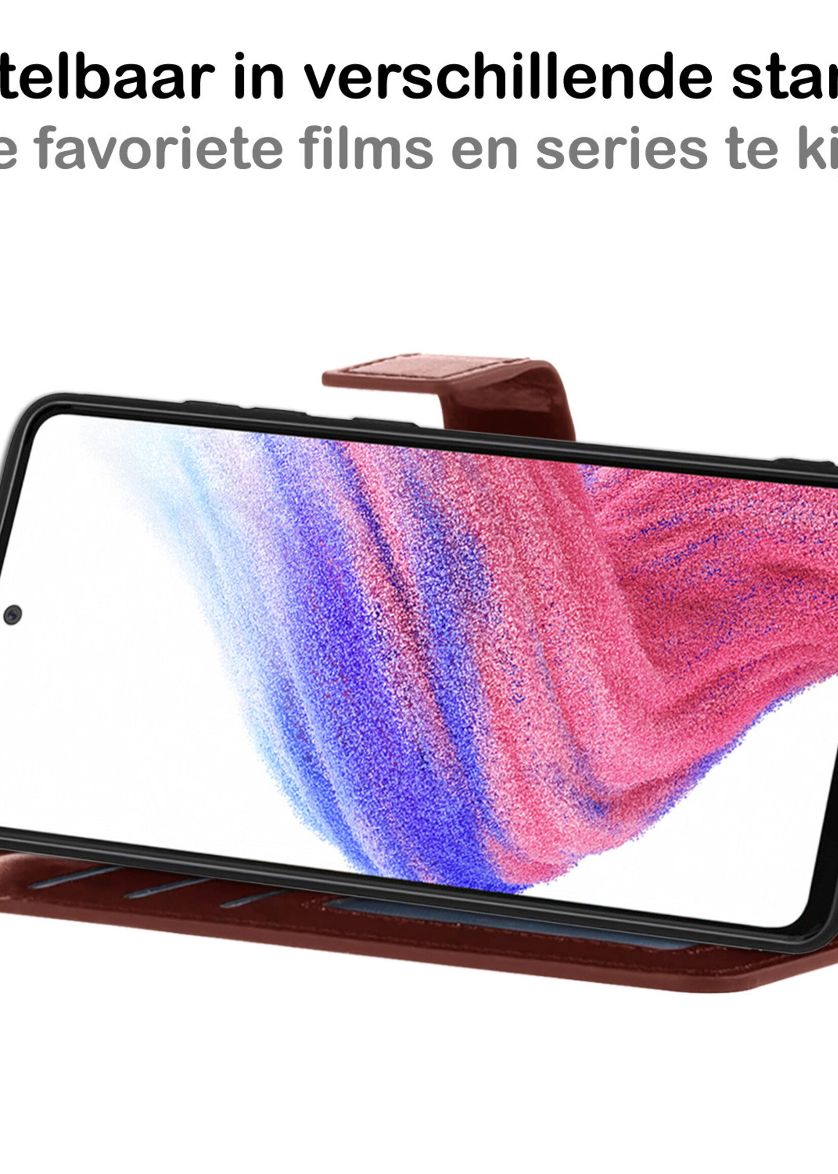 BTH Hoesje Geschikt voor Samsung A53 Hoesje Book Case Hoes Portemonnee Cover Walletcase Met Screenprotector - Hoes Geschikt voor Samsung Galaxy A53 Hoes Bookcase Hoesje - Bruin