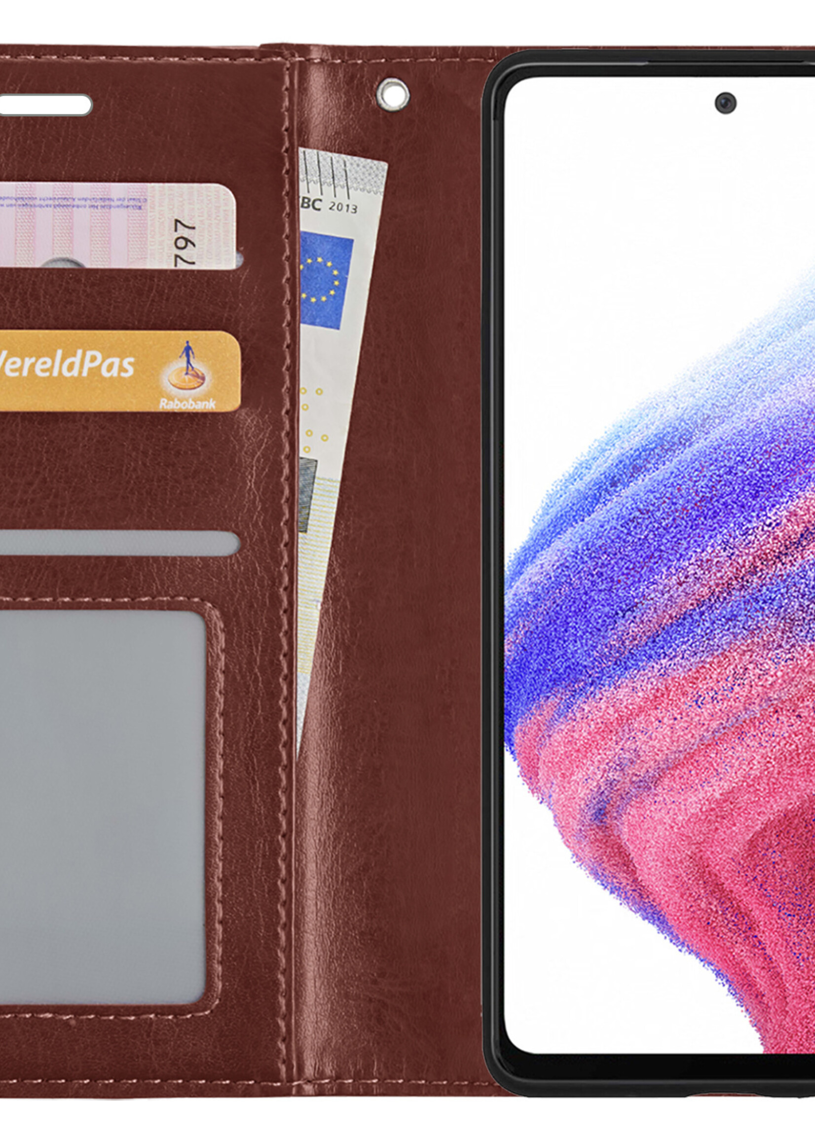 BTH Hoesje Geschikt voor Samsung A53 Hoesje Book Case Hoes Portemonnee Cover Walletcase Met Screenprotector - Hoes Geschikt voor Samsung Galaxy A53 Hoes Bookcase Hoesje - Bruin