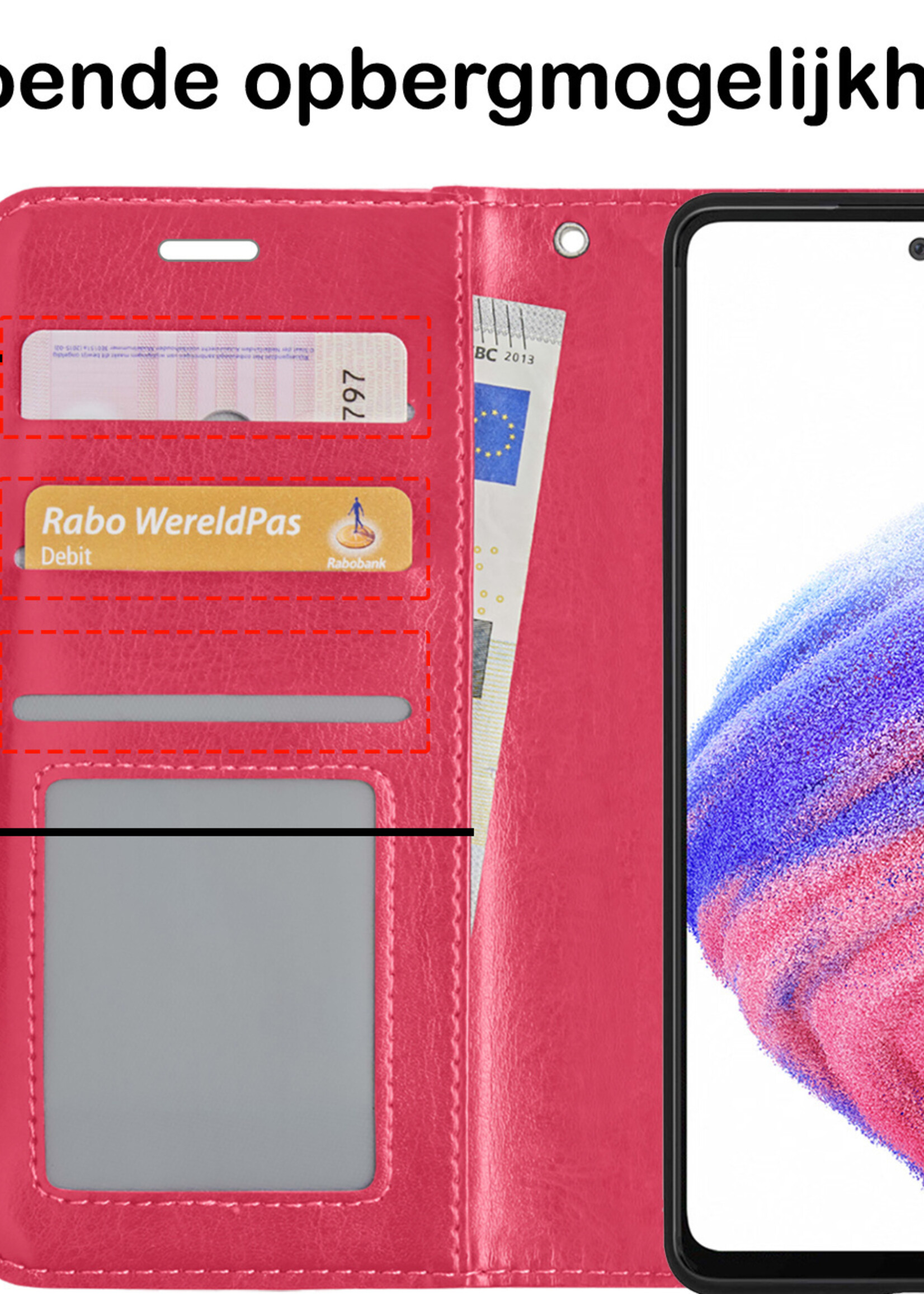BTH Hoesje Geschikt voor Samsung A53 Hoesje Book Case Hoes Portemonnee Cover Walletcase Met Screenprotector - Hoes Geschikt voor Samsung Galaxy A53 Hoes Bookcase Hoesje - Donkerroze