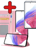 BTH BTH Samsung Galaxy A53 Hoesje Bookcase Lichtroze Met Screenprotector