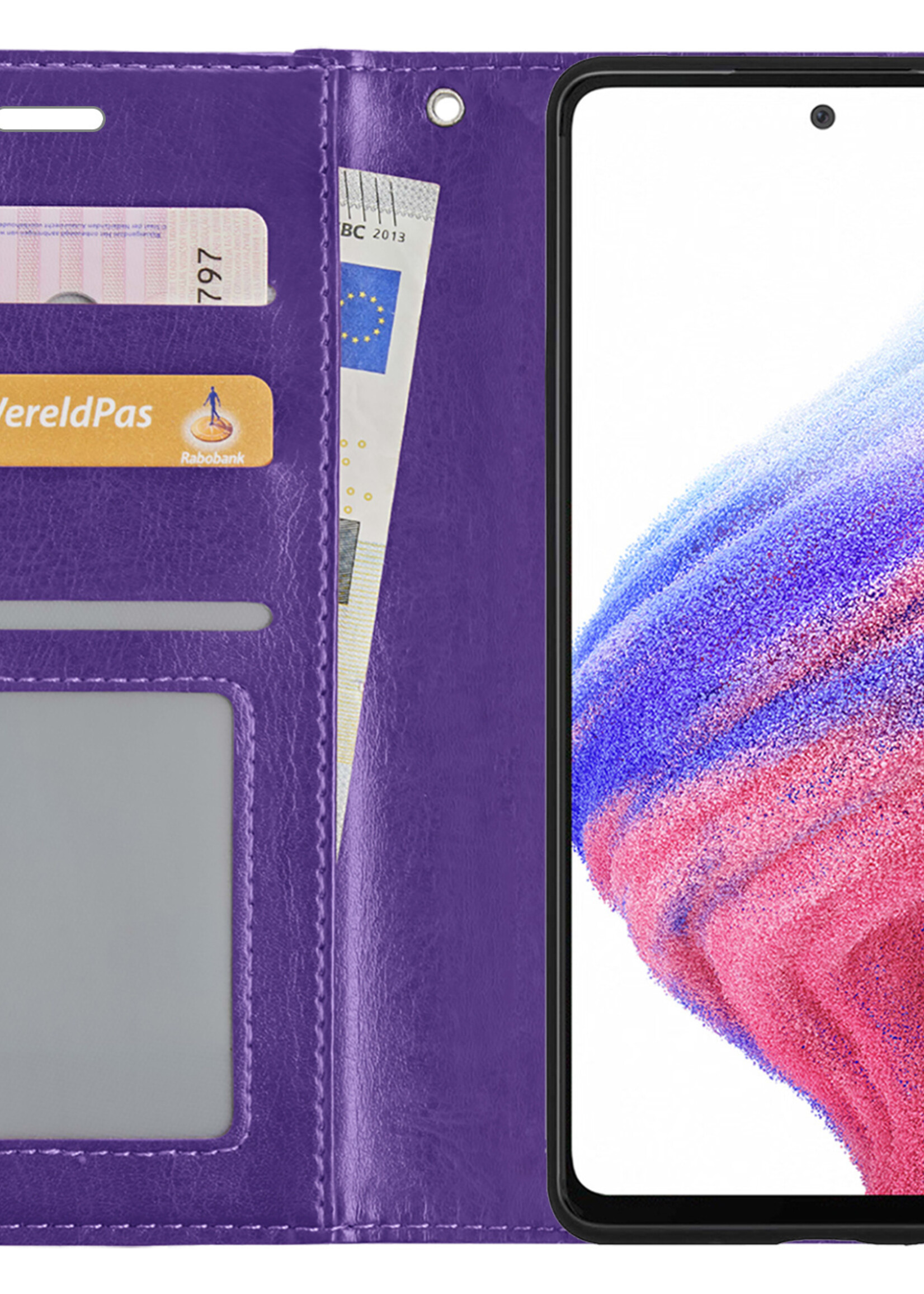 BTH Hoesje Geschikt voor Samsung A53 Hoesje Book Case Hoes Portemonnee Cover Walletcase Met Screenprotector - Hoes Geschikt voor Samsung Galaxy A53 Hoes Bookcase Hoesje - Paars