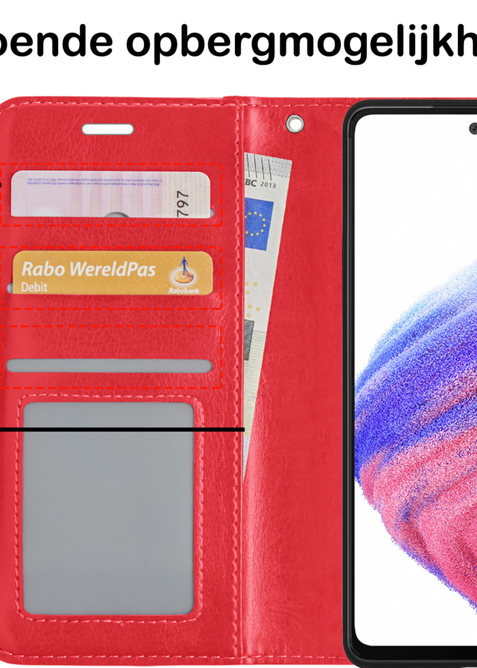 BTH Hoesje Geschikt voor Samsung A53 Hoesje Book Case Hoes Portemonnee Cover Walletcase Met Screenprotector - Hoes Geschikt voor Samsung Galaxy A53 Hoes Bookcase Hoesje - Rood