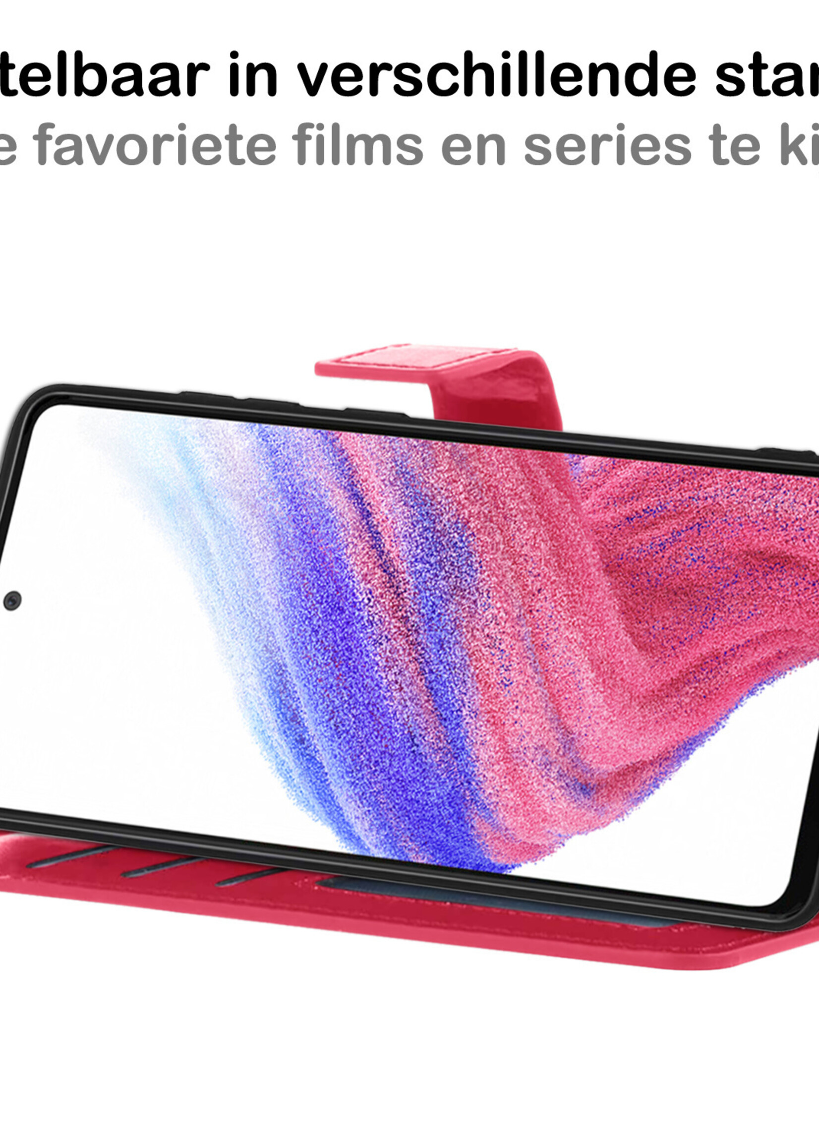 BTH Hoesje Geschikt voor Samsung A53 Hoesje Book Case Hoes Portemonnee Cover Walletcase Met Screenprotector - Hoes Geschikt voor Samsung Galaxy A53 Hoes Bookcase Hoesje - Rood