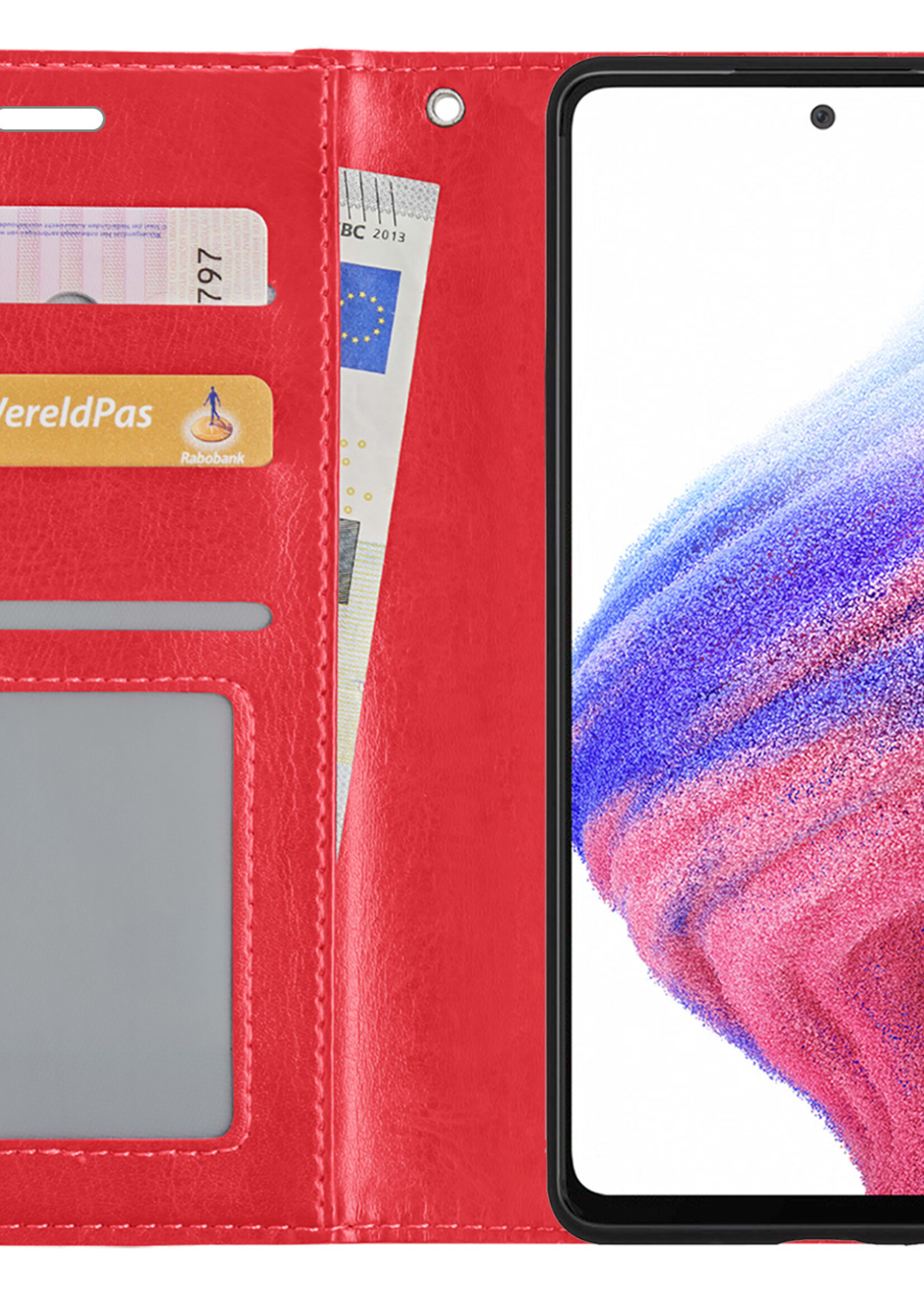 BTH Hoesje Geschikt voor Samsung A53 Hoesje Book Case Hoes Portemonnee Cover Walletcase Met Screenprotector - Hoes Geschikt voor Samsung Galaxy A53 Hoes Bookcase Hoesje - Rood