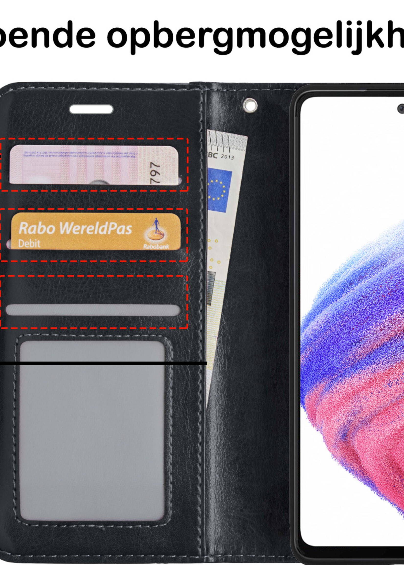 BTH Hoesje Geschikt voor Samsung A53 Hoesje Book Case Hoes Portemonnee Cover Walletcase Met Screenprotector - Hoes Geschikt voor Samsung Galaxy A53 Hoes Bookcase Hoesje - Zwart
