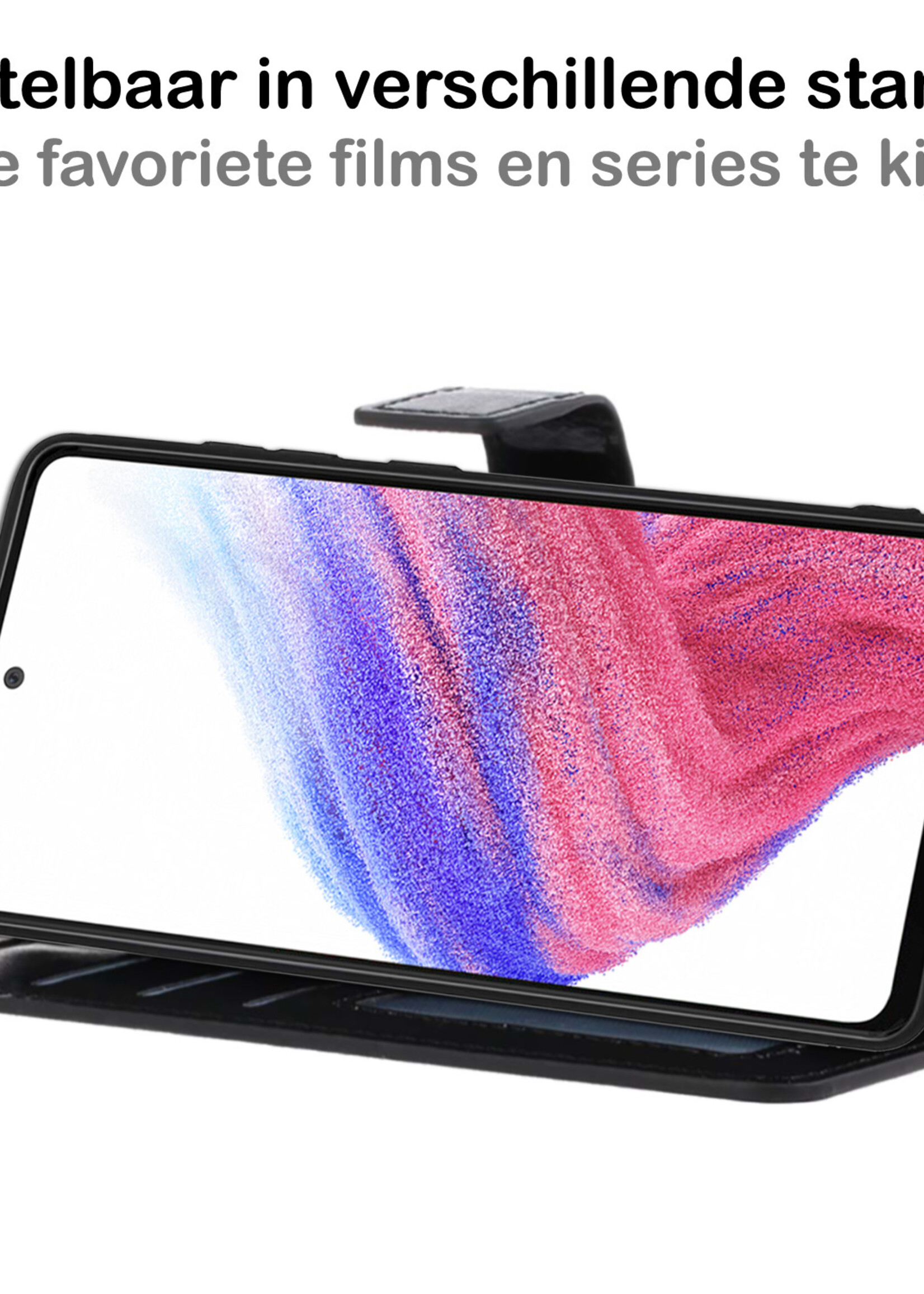 BTH Hoesje Geschikt voor Samsung A53 Hoesje Book Case Hoes Portemonnee Cover Walletcase Met Screenprotector - Hoes Geschikt voor Samsung Galaxy A53 Hoes Bookcase Hoesje - Zwart