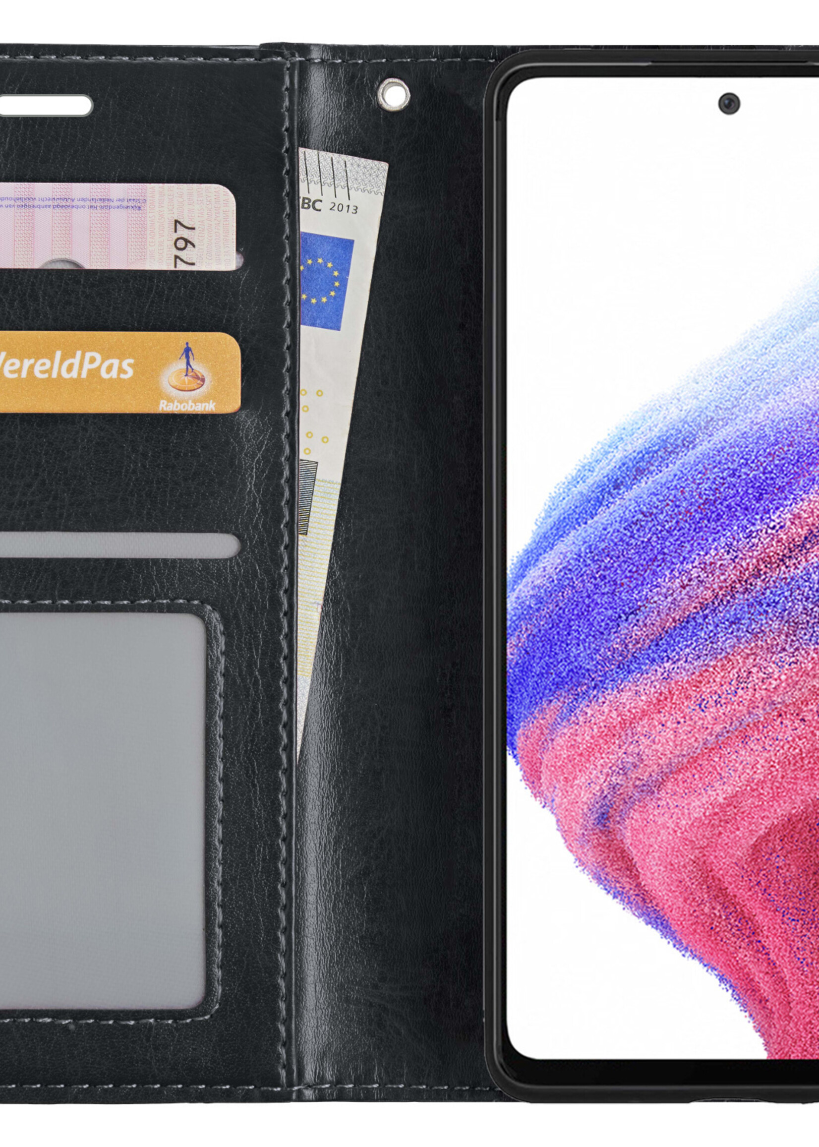 BTH Hoesje Geschikt voor Samsung A53 Hoesje Book Case Hoes Portemonnee Cover Walletcase Met Screenprotector - Hoes Geschikt voor Samsung Galaxy A53 Hoes Bookcase Hoesje - Zwart