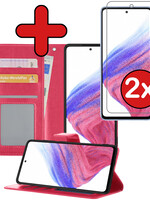 BTH BTH Samsung Galaxy A53 Hoesje Bookcase Donkerroze Met 2x Screenprotector