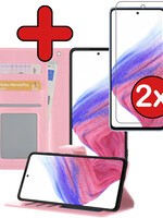 BTH BTH Samsung Galaxy A53 Hoesje Bookcase Lichtroze Met 2x Screenprotector