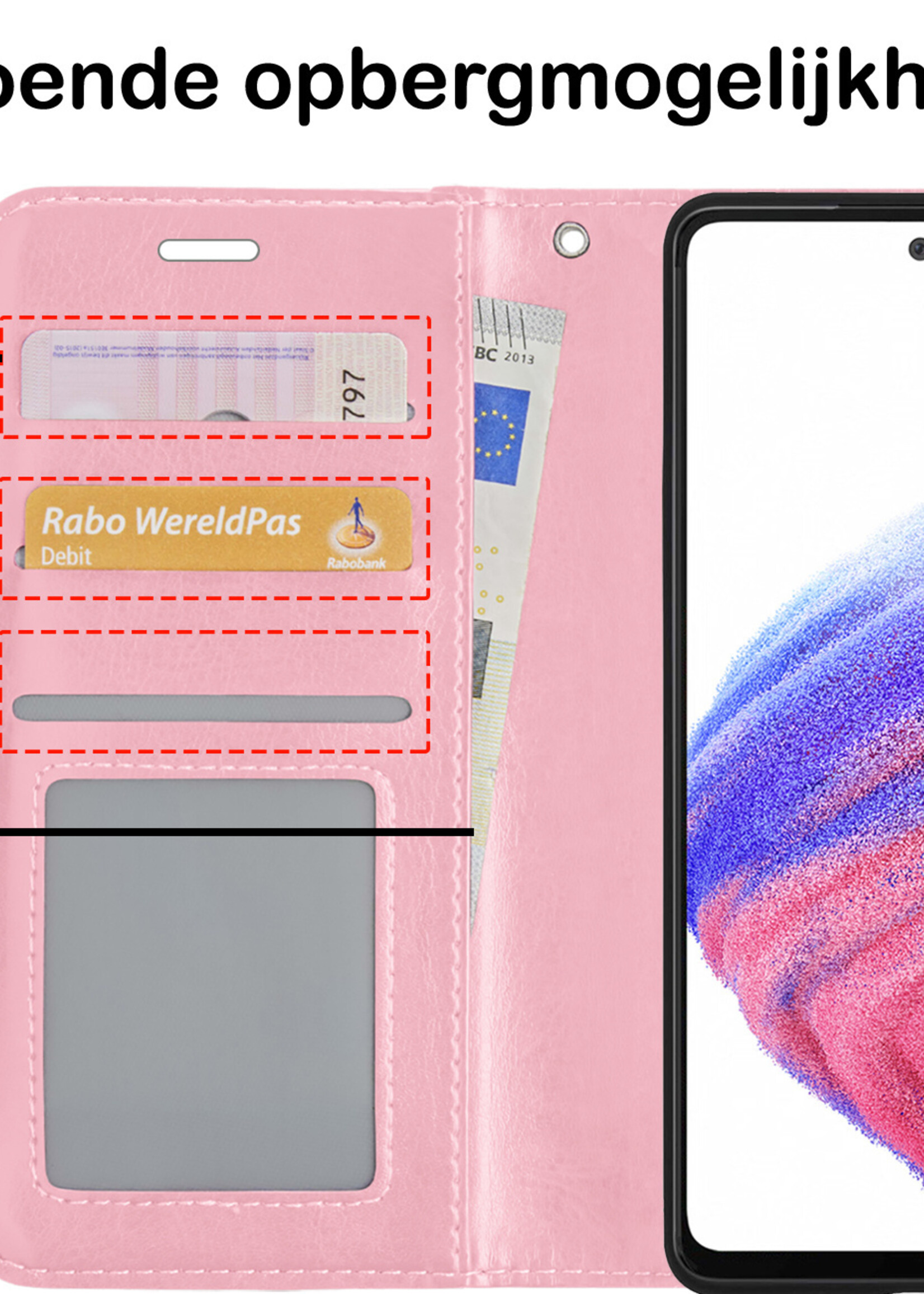 BTH Hoesje Geschikt voor Samsung A53 Hoesje Book Case Hoes Portemonnee Cover Walletcase Met 2x Screenprotector - Hoes Geschikt voor Samsung Galaxy A53 Hoes Bookcase Hoesje - Lichtroze