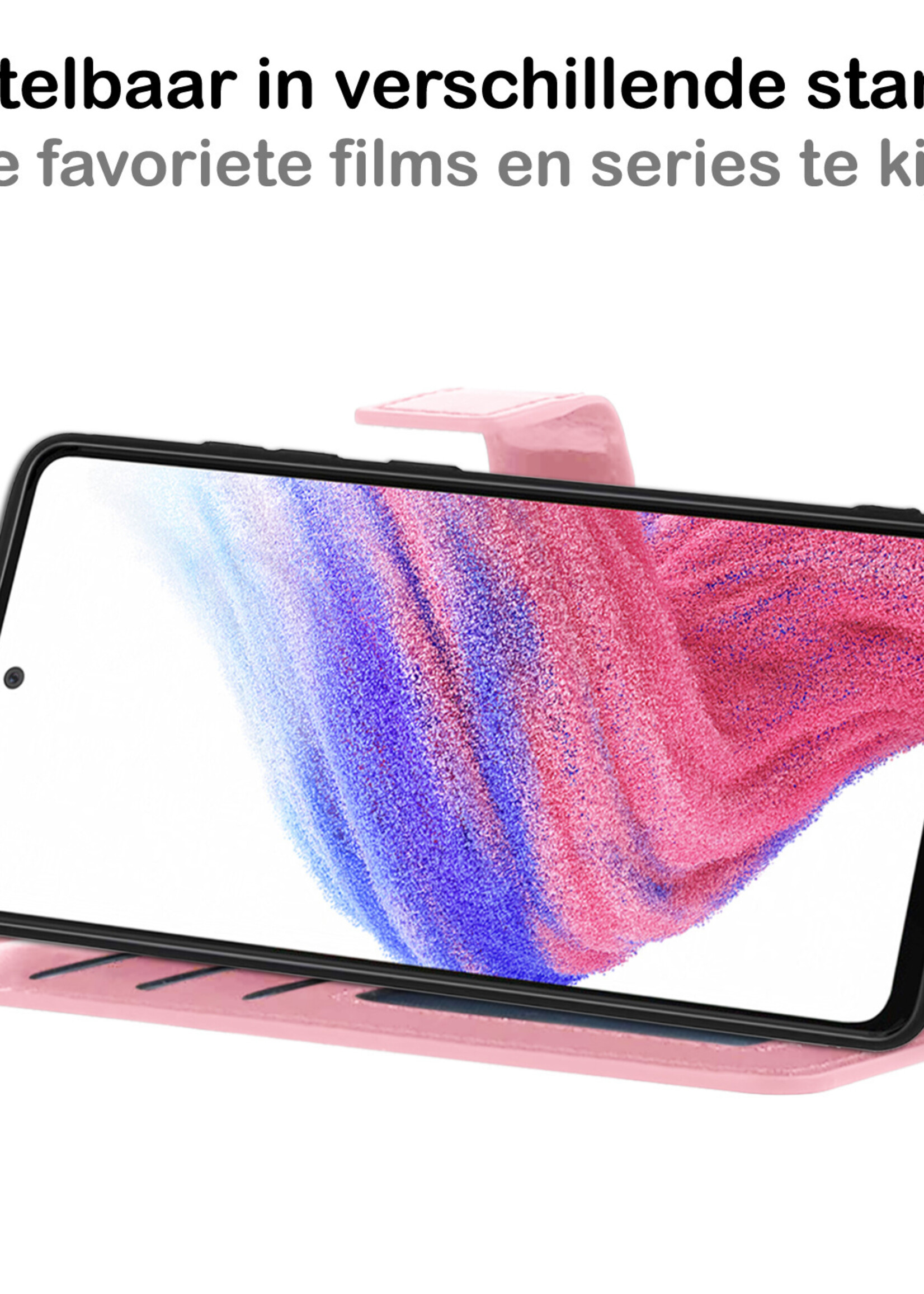 BTH Hoesje Geschikt voor Samsung A53 Hoesje Book Case Hoes Portemonnee Cover Walletcase Met 2x Screenprotector - Hoes Geschikt voor Samsung Galaxy A53 Hoes Bookcase Hoesje - Lichtroze