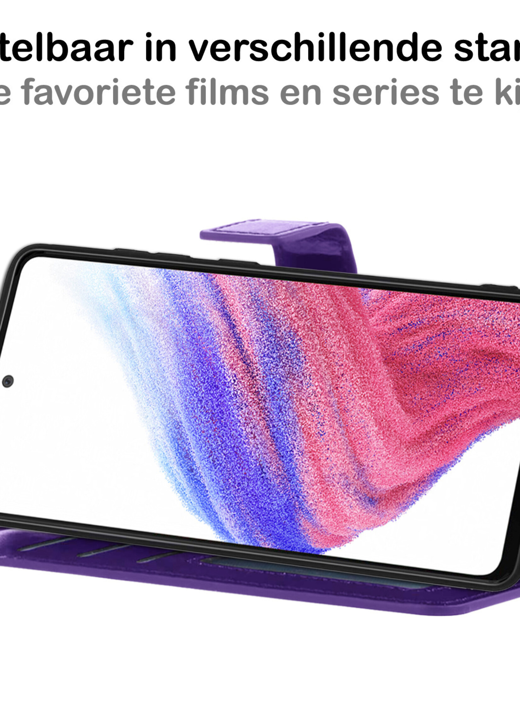 BTH Hoesje Geschikt voor Samsung A53 Hoesje Book Case Hoes Portemonnee Cover Walletcase Met 2x Screenprotector - Hoes Geschikt voor Samsung Galaxy A53 Hoes Bookcase Hoesje - Paars