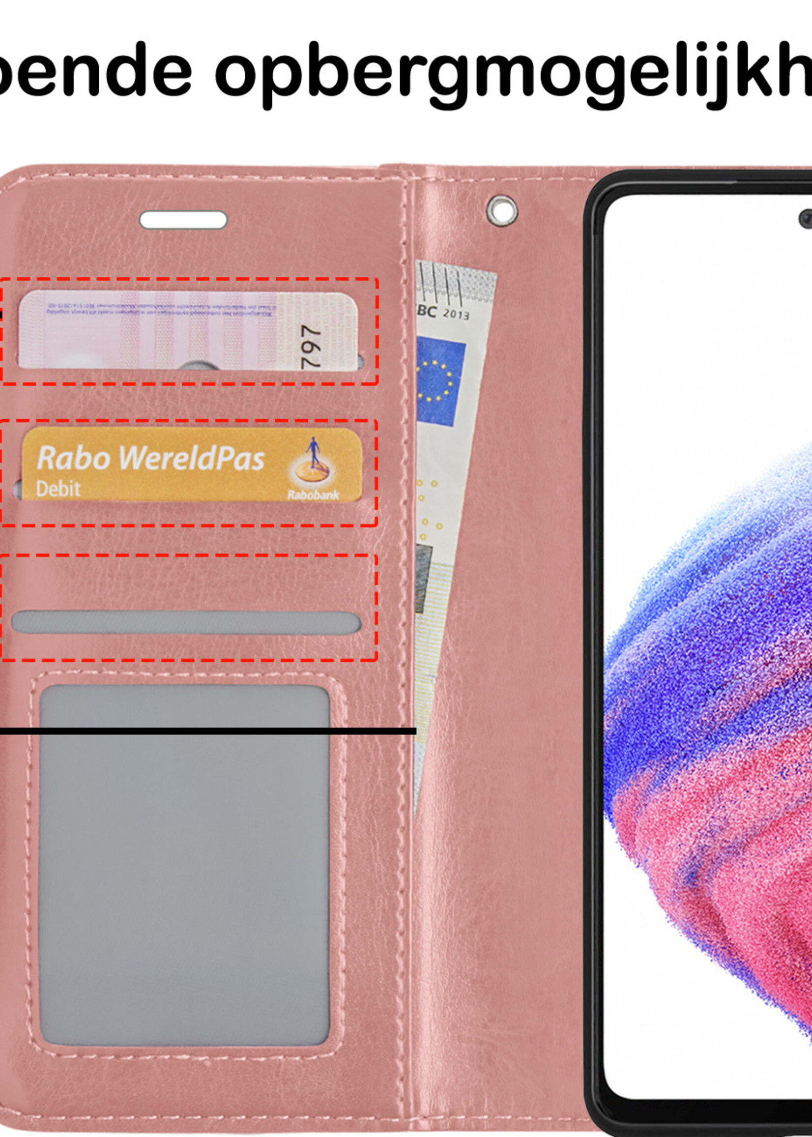 BTH Hoesje Geschikt voor Samsung A53 Hoesje Book Case Hoes Portemonnee Cover Walletcase Met 2x Screenprotector - Hoes Geschikt voor Samsung Galaxy A53 Hoes Bookcase Hoesje - Rosé goud