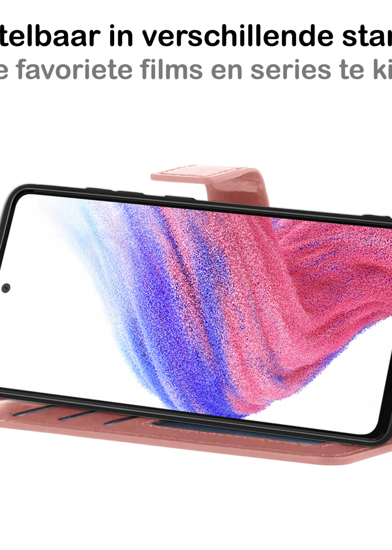 BTH Hoesje Geschikt voor Samsung A53 Hoesje Book Case Hoes Portemonnee Cover Walletcase Met 2x Screenprotector - Hoes Geschikt voor Samsung Galaxy A53 Hoes Bookcase Hoesje - Rosé goud