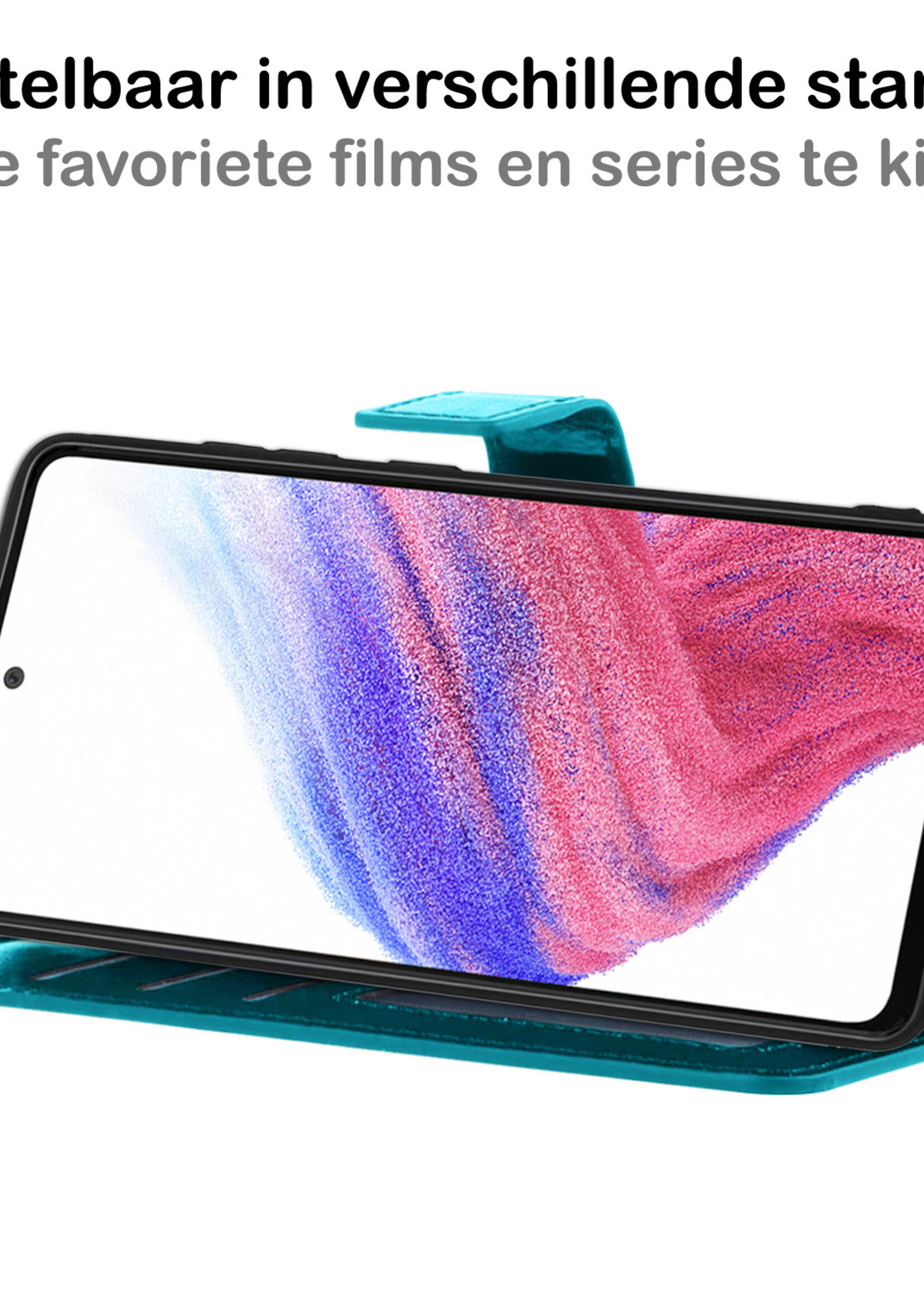 BTH Hoesje Geschikt voor Samsung A53 Hoesje Book Case Hoes Portemonnee Cover Walletcase Met 2x Screenprotector - Hoes Geschikt voor Samsung Galaxy A53 Hoes Bookcase Hoesje - Turquoise
