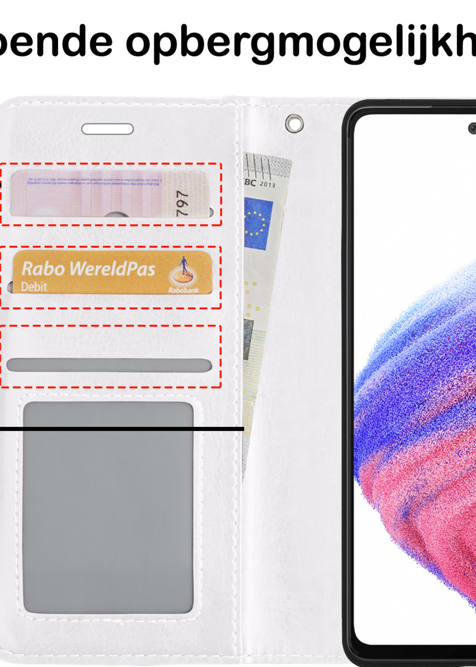 BTH Hoesje Geschikt voor Samsung A53 Hoesje Book Case Hoes Portemonnee Cover Walletcase Met 2x Screenprotector - Hoes Geschikt voor Samsung Galaxy A53 Hoes Bookcase Hoesje - Wit