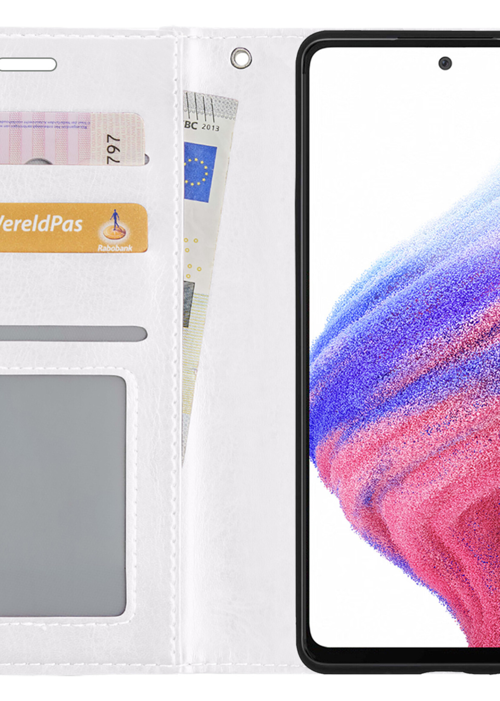 BTH Hoesje Geschikt voor Samsung A53 Hoesje Book Case Hoes Portemonnee Cover Walletcase Met 2x Screenprotector - Hoes Geschikt voor Samsung Galaxy A53 Hoes Bookcase Hoesje - Wit
