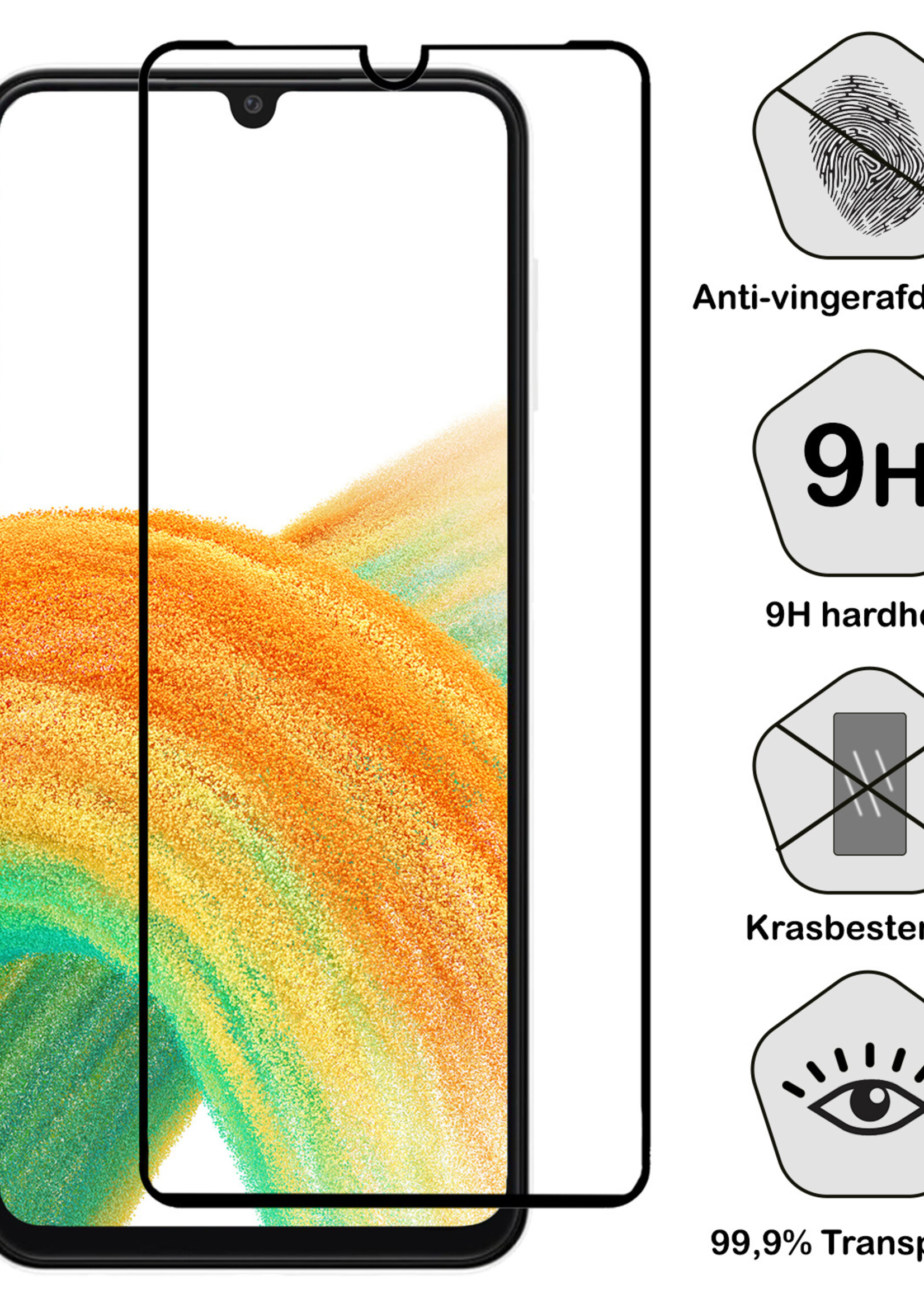 BTH Screenprotector Geschikt voor Samsung A33 Screenprotector Glas Gehard Tempered Glass Full Cover - Screenprotector Geschikt voor Samsung Galaxy A33 Screen Protector Screen Cover - 2 PACK