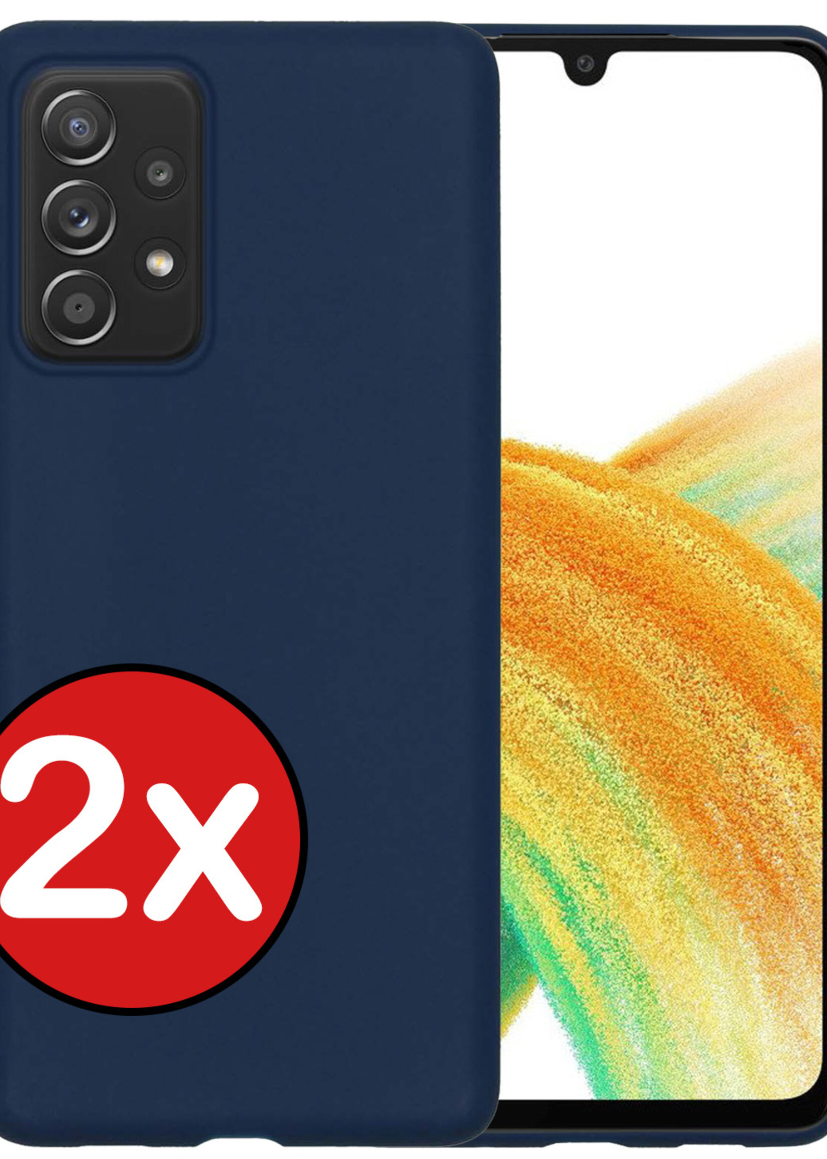 BTH Hoesje Geschikt voor Samsung A33 Hoesje Siliconen Case Hoes - Hoes Geschikt voor Samsung Galaxy A33 Hoes Cover Case - Donkerblauw - 2 PACK