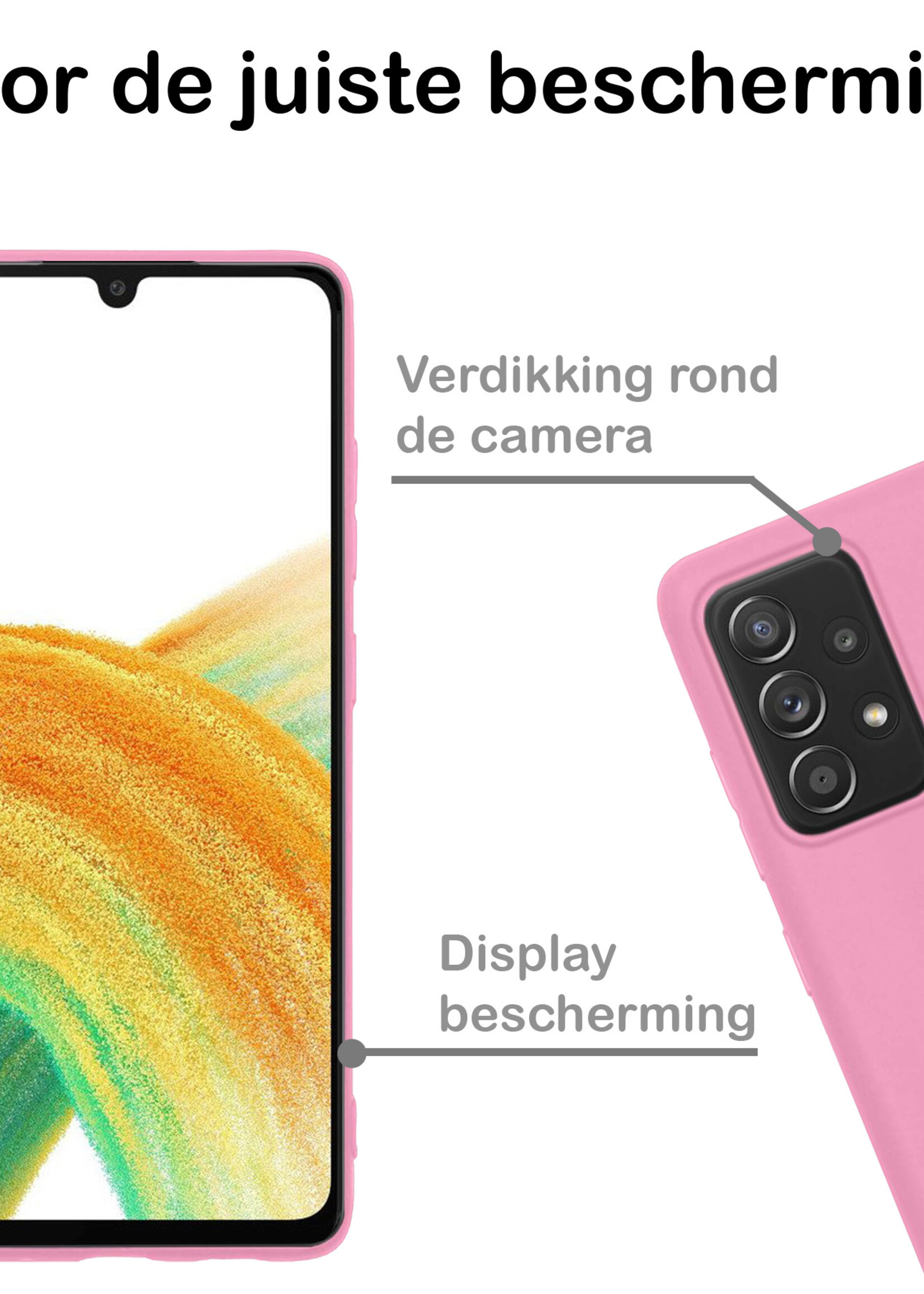 BTH Hoesje Geschikt voor Samsung A33 Hoesje Siliconen Case Hoes - Hoes Geschikt voor Samsung Galaxy A33 Hoes Cover Case - Lichtroze - 2 PACK