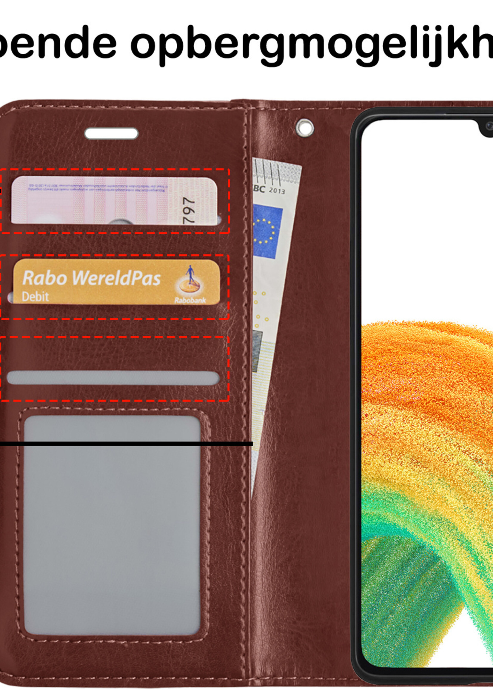 BTH Samsung A33 Hoesje Book Case Hoes - Samsung Galaxy A33 Case Hoesje Portemonnee Cover - Samsung A33 Hoes Wallet Case Hoesje - Bruin