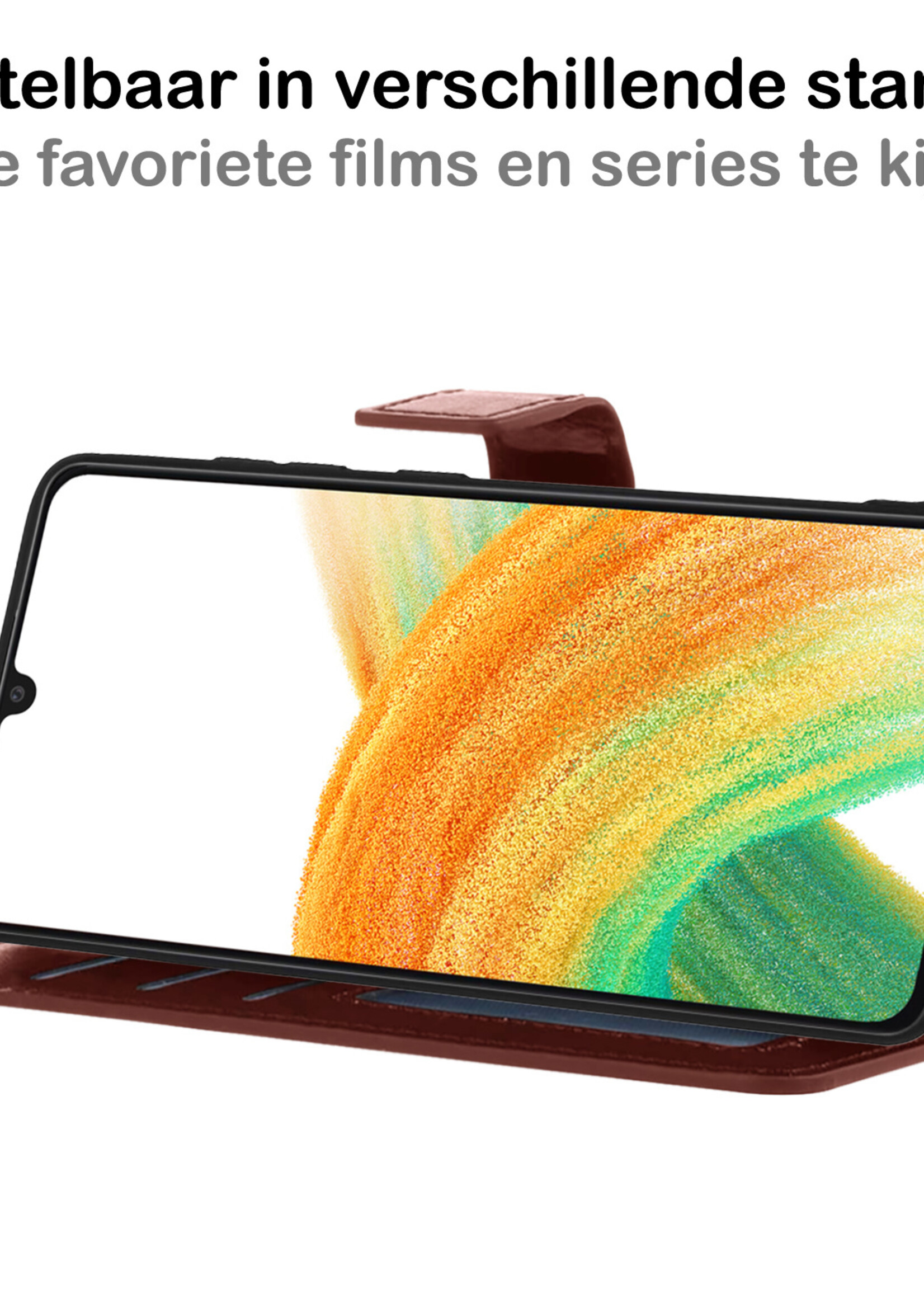 BTH Samsung A33 Hoesje Book Case Hoes - Samsung Galaxy A33 Case Hoesje Portemonnee Cover - Samsung A33 Hoes Wallet Case Hoesje - Bruin