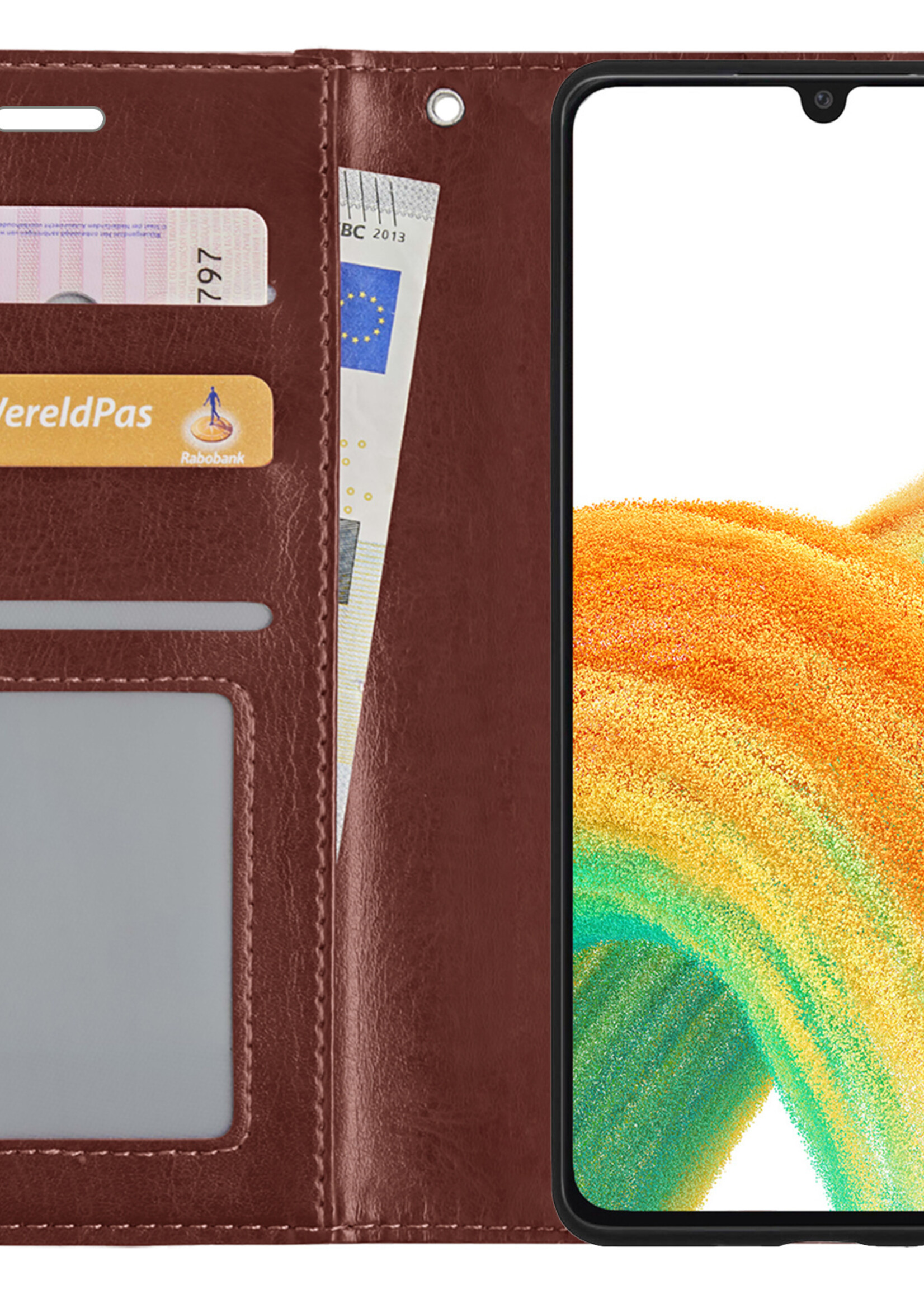 BTH Samsung A33 Hoesje Book Case Hoes - Samsung Galaxy A33 Case Hoesje Portemonnee Cover - Samsung A33 Hoes Wallet Case Hoesje - Bruin