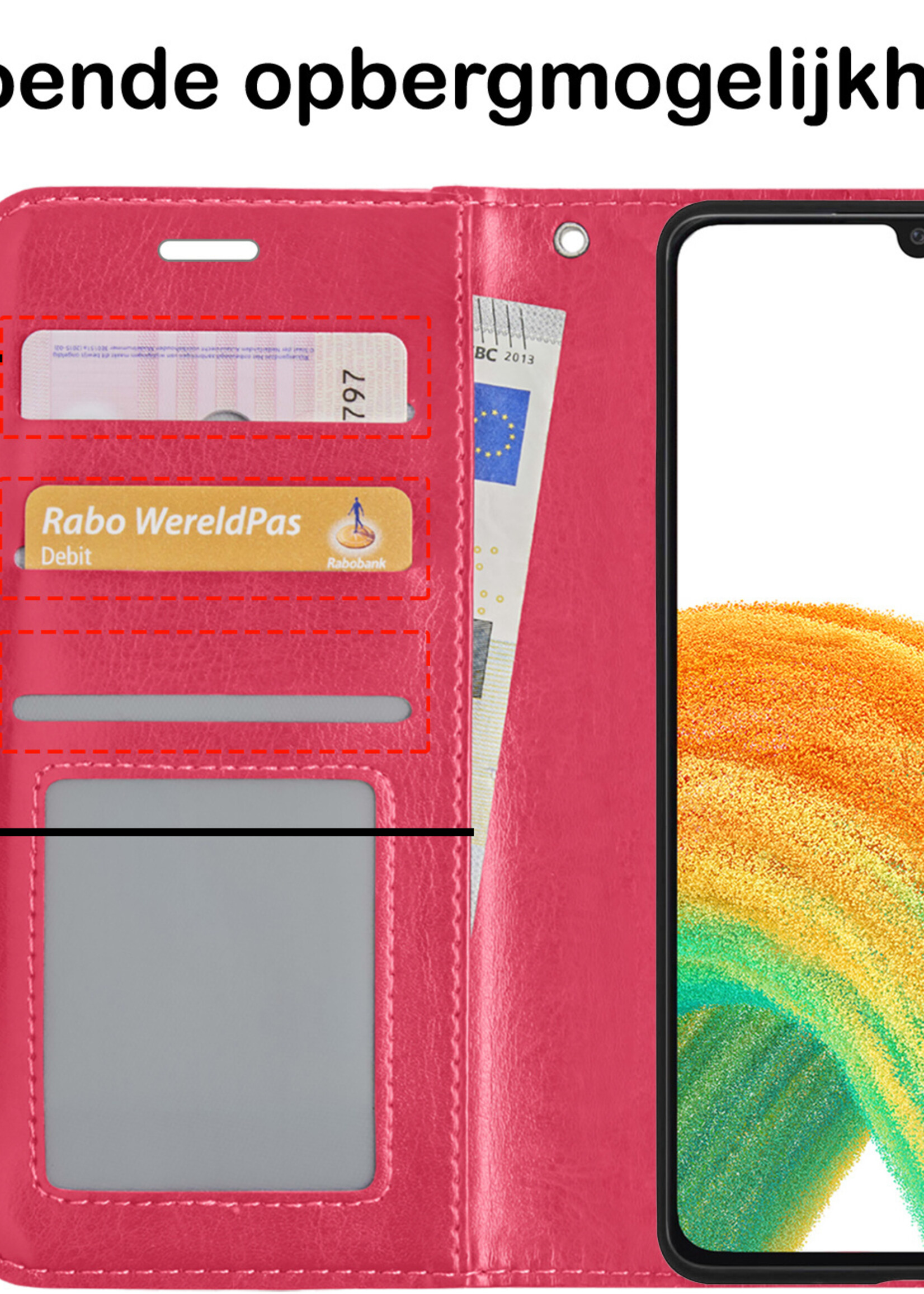 BTH Samsung A33 Hoesje Book Case Hoes - Samsung Galaxy A33 Case Hoesje Portemonnee Cover - Samsung A33 Hoes Wallet Case Hoesje - Donker Roze