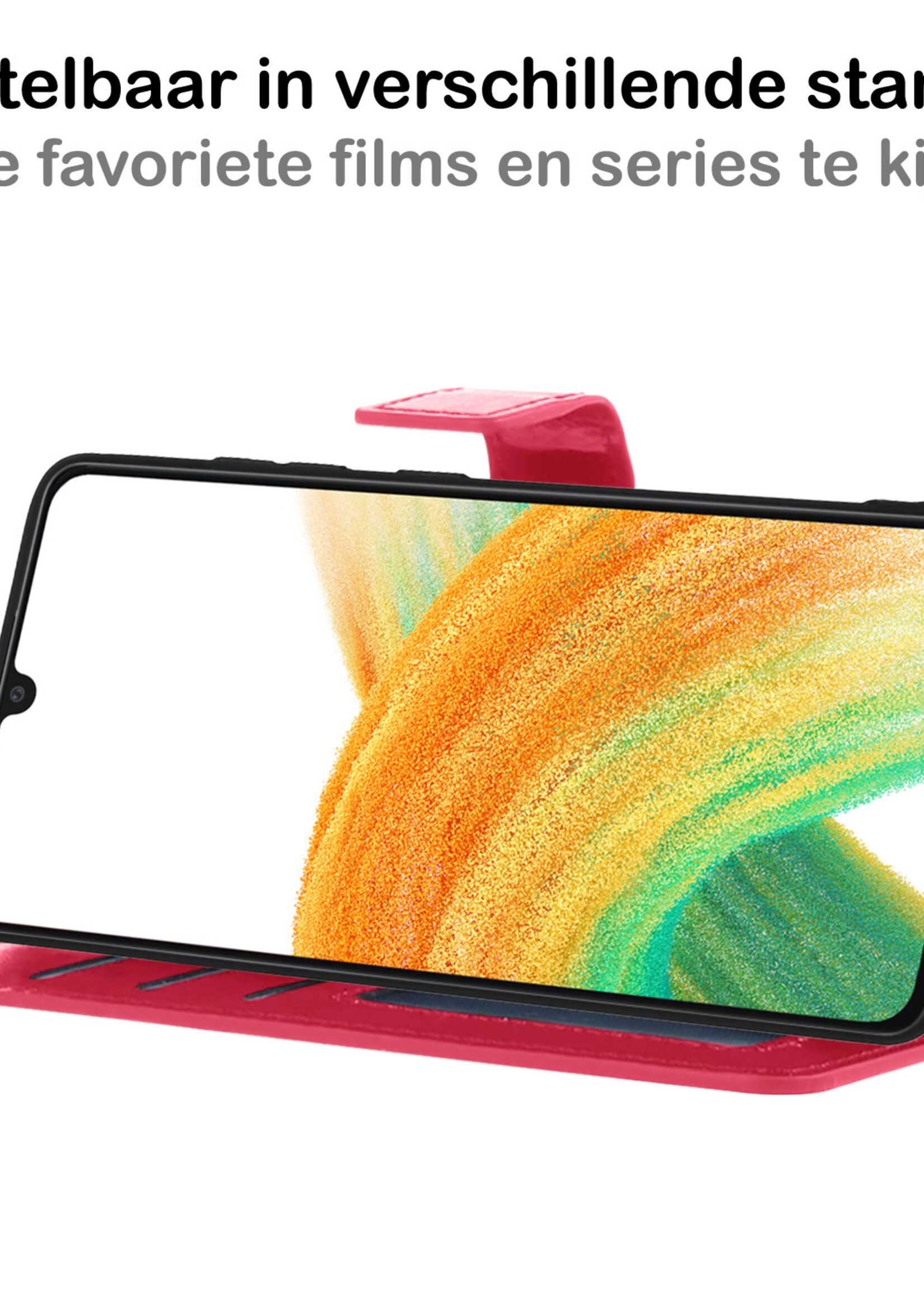 BTH Samsung A33 Hoesje Book Case Hoes - Samsung Galaxy A33 Case Hoesje Portemonnee Cover - Samsung A33 Hoes Wallet Case Hoesje - Donker Roze