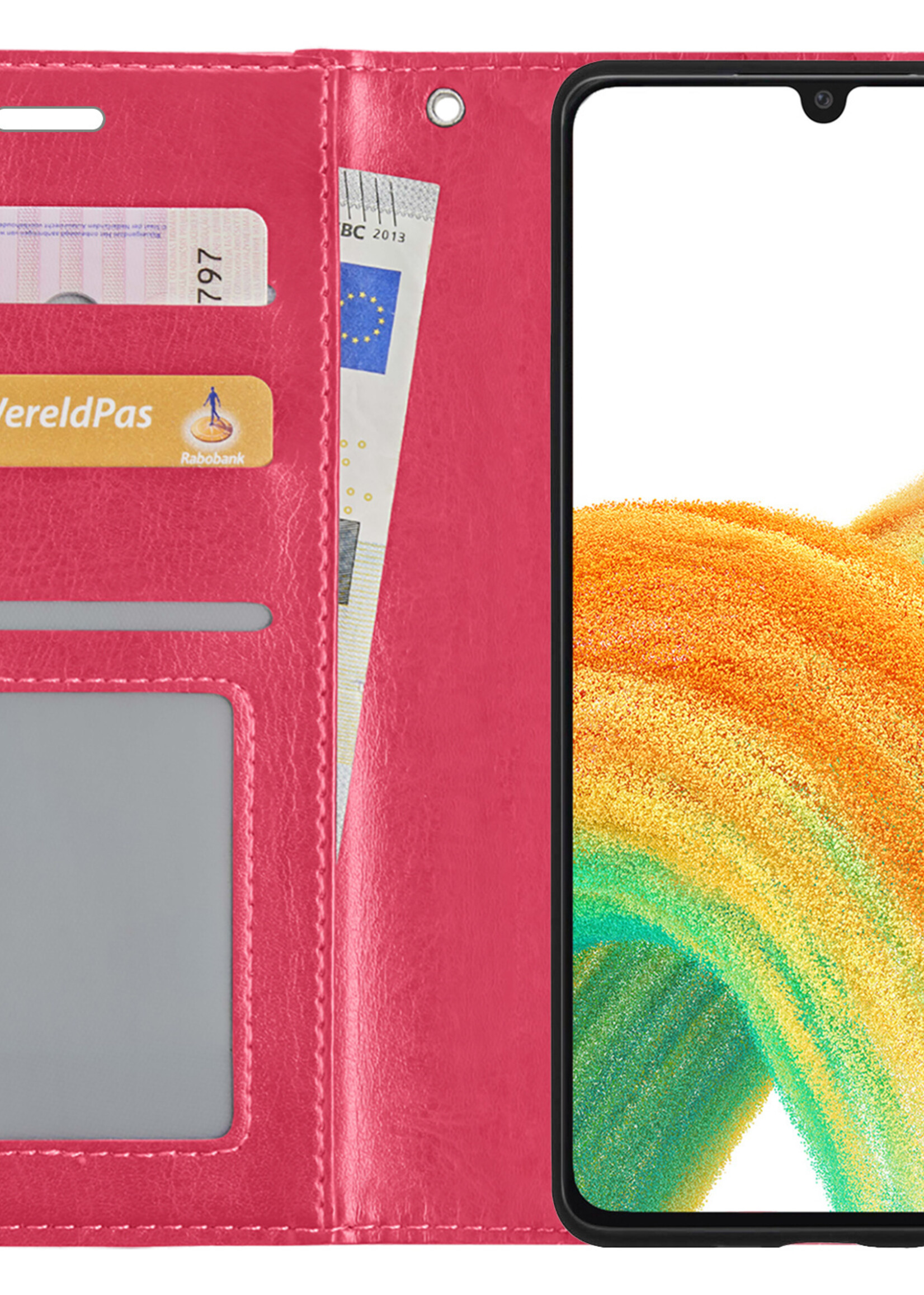 BTH Samsung A33 Hoesje Book Case Hoes - Samsung Galaxy A33 Case Hoesje Portemonnee Cover - Samsung A33 Hoes Wallet Case Hoesje - Donker Roze