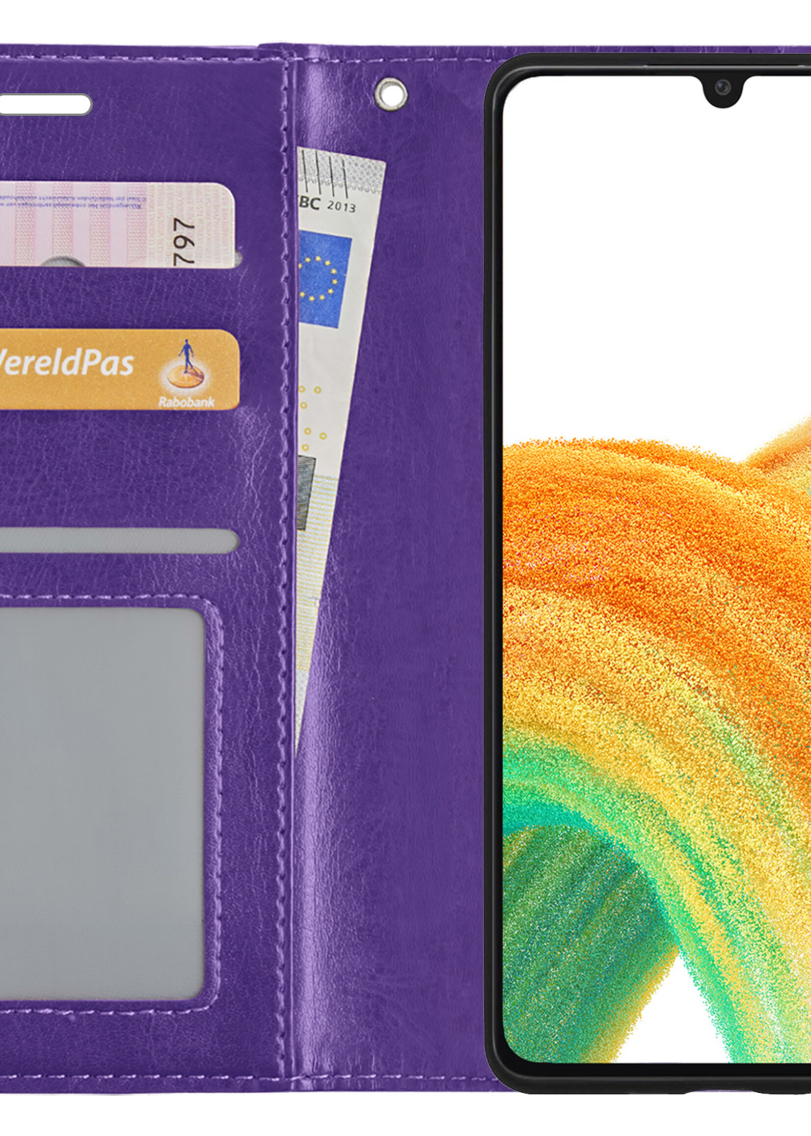 BTH Samsung A33 Hoesje Book Case Hoes - Samsung Galaxy A33 Case Hoesje Portemonnee Cover - Samsung A33 Hoes Wallet Case Hoesje - Paars