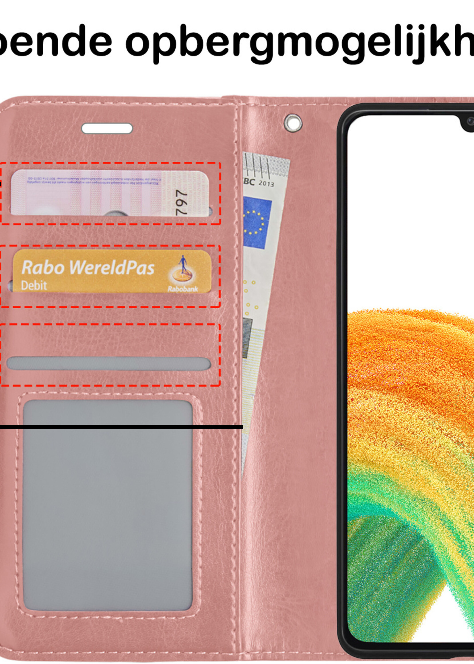 BTH Samsung A33 Hoesje Book Case Hoes - Samsung Galaxy A33 Case Hoesje Portemonnee Cover - Samsung A33 Hoes Wallet Case Hoesje - Rosé Goud