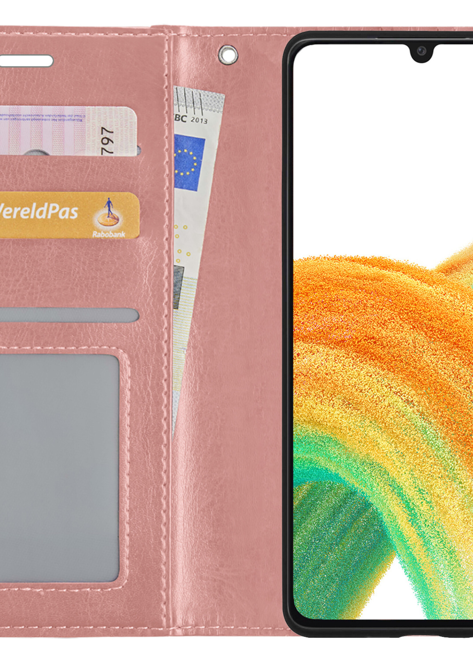 BTH Samsung A33 Hoesje Book Case Hoes - Samsung Galaxy A33 Case Hoesje Portemonnee Cover - Samsung A33 Hoes Wallet Case Hoesje - Rosé Goud