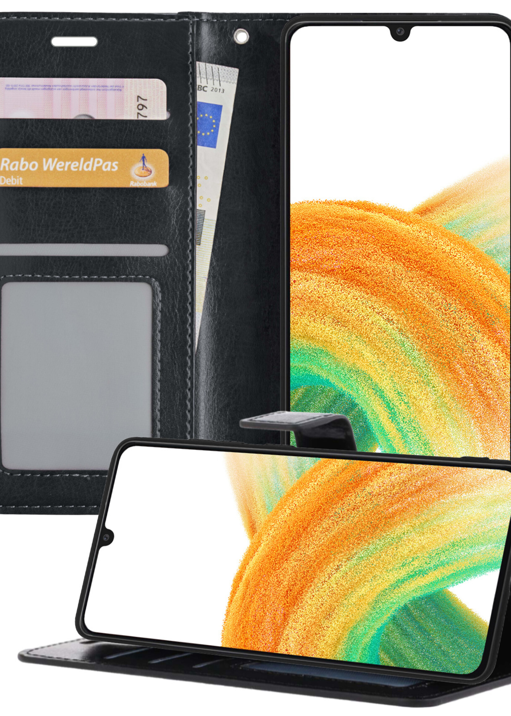 BTH Samsung A33 Hoesje Book Case Hoes - Samsung Galaxy A33 Case Hoesje Portemonnee Cover - Samsung A33 Hoes Wallet Case Hoesje - Zwart