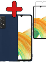 BTH BTH Samsung Galaxy A33 Hoesje Siliconen Met Screenprotector - Donkerblauw