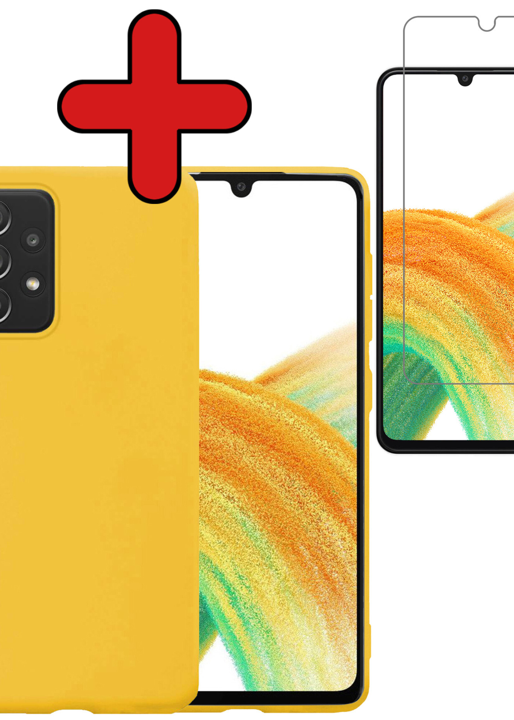 BTH Hoesje Geschikt voor Samsung A33 Hoesje Siliconen Case Hoes Met Screenprotector - Hoes Geschikt voor Samsung Galaxy A33 Hoes Cover Case - Geel
