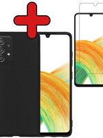 BTH BTH Samsung Galaxy A33 Hoesje Siliconen Met Screenprotector - Zwart