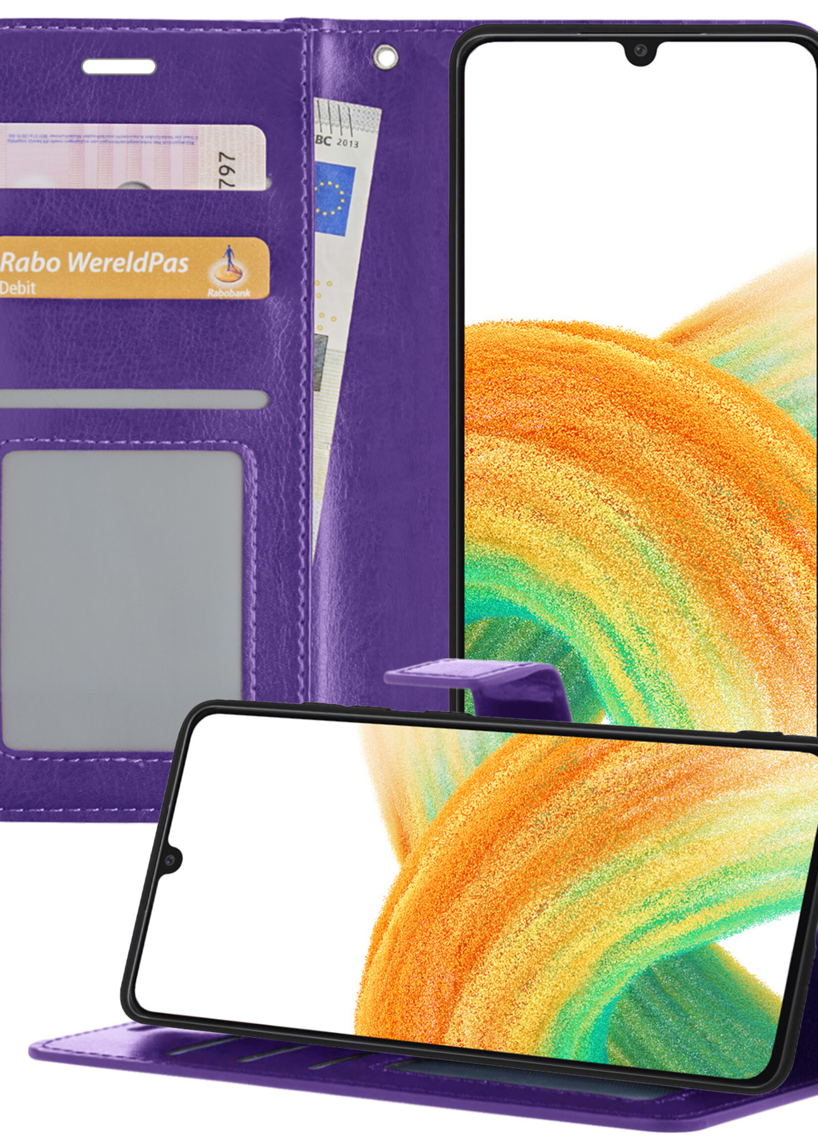 BTH Samsung A33 Hoesje Book Case Hoes - Samsung Galaxy A33 Case Hoesje Portemonnee Cover - Samsung A33 Hoes Wallet Case Hoesje - Paars