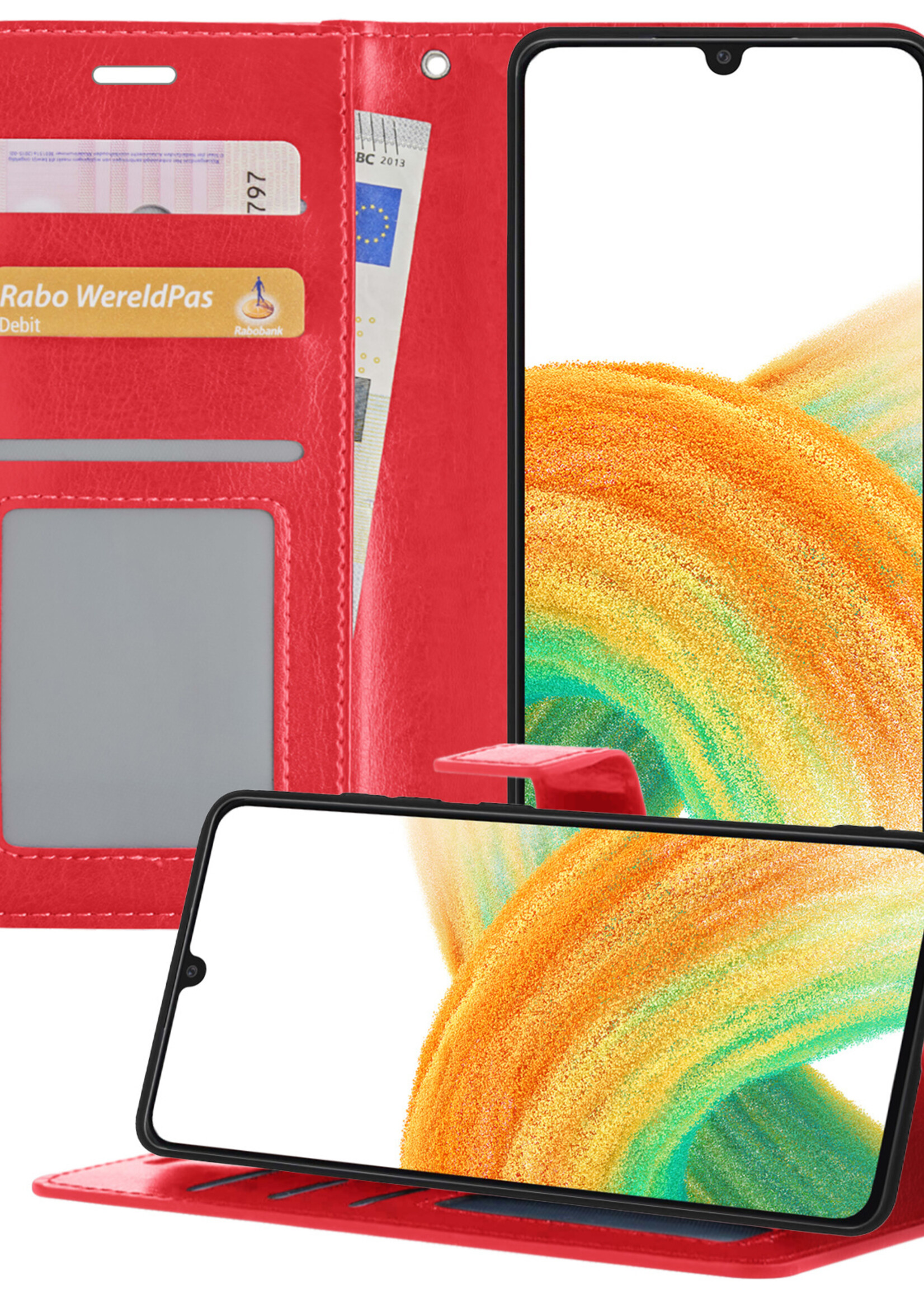 BTH Samsung A33 Hoesje Book Case Hoes - Samsung Galaxy A33 Case Hoesje Portemonnee Cover - Samsung A33 Hoes Wallet Case Hoesje - Rood
